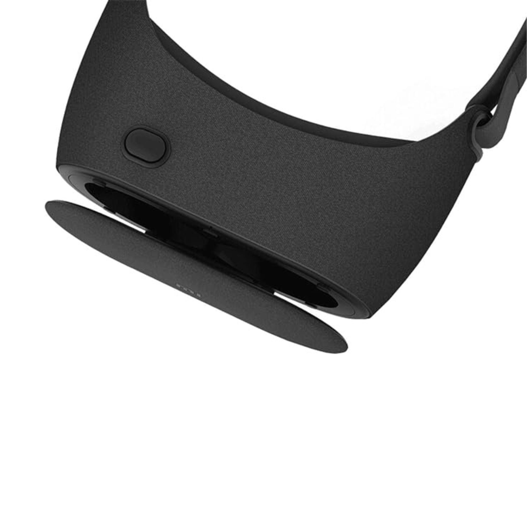 A black VR headset with a focus on the headband.