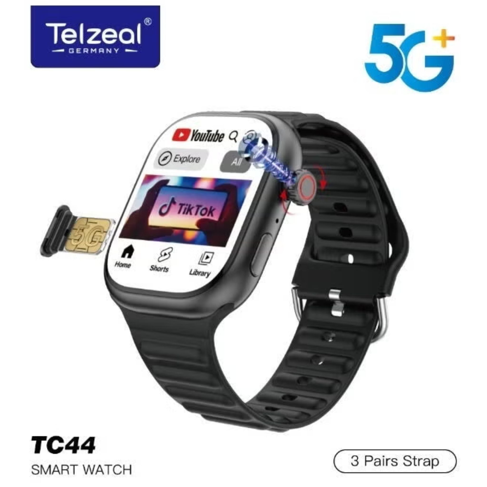 TC44 5G Smart Watch with SIM Support HD Camera & Full Touch Display - Gold
