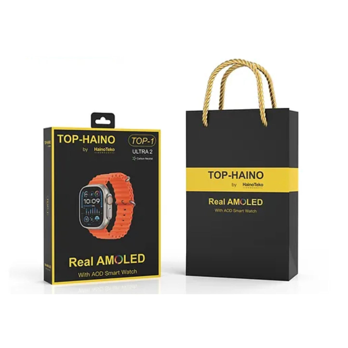 Premium Haino Teko Germany TOP 1 Full Screen Real AMOLED Display_ 3 Pair Straps_Wireless Charger_For Ladies and Gents_Orange