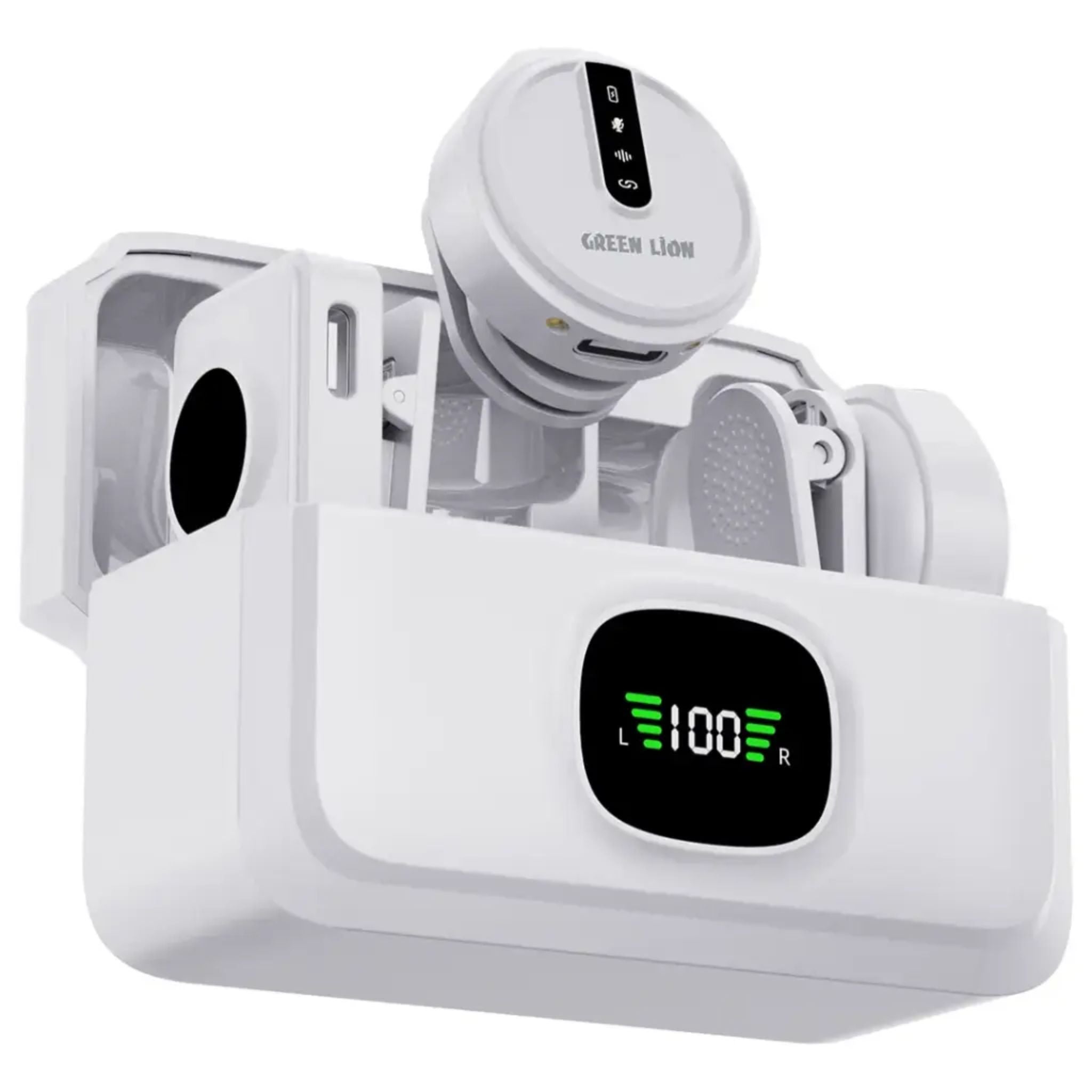 Green Lion GLM-Wireless Mic Lit with Type-C & Lightning Cable & 3.5mm Camera Aux - White