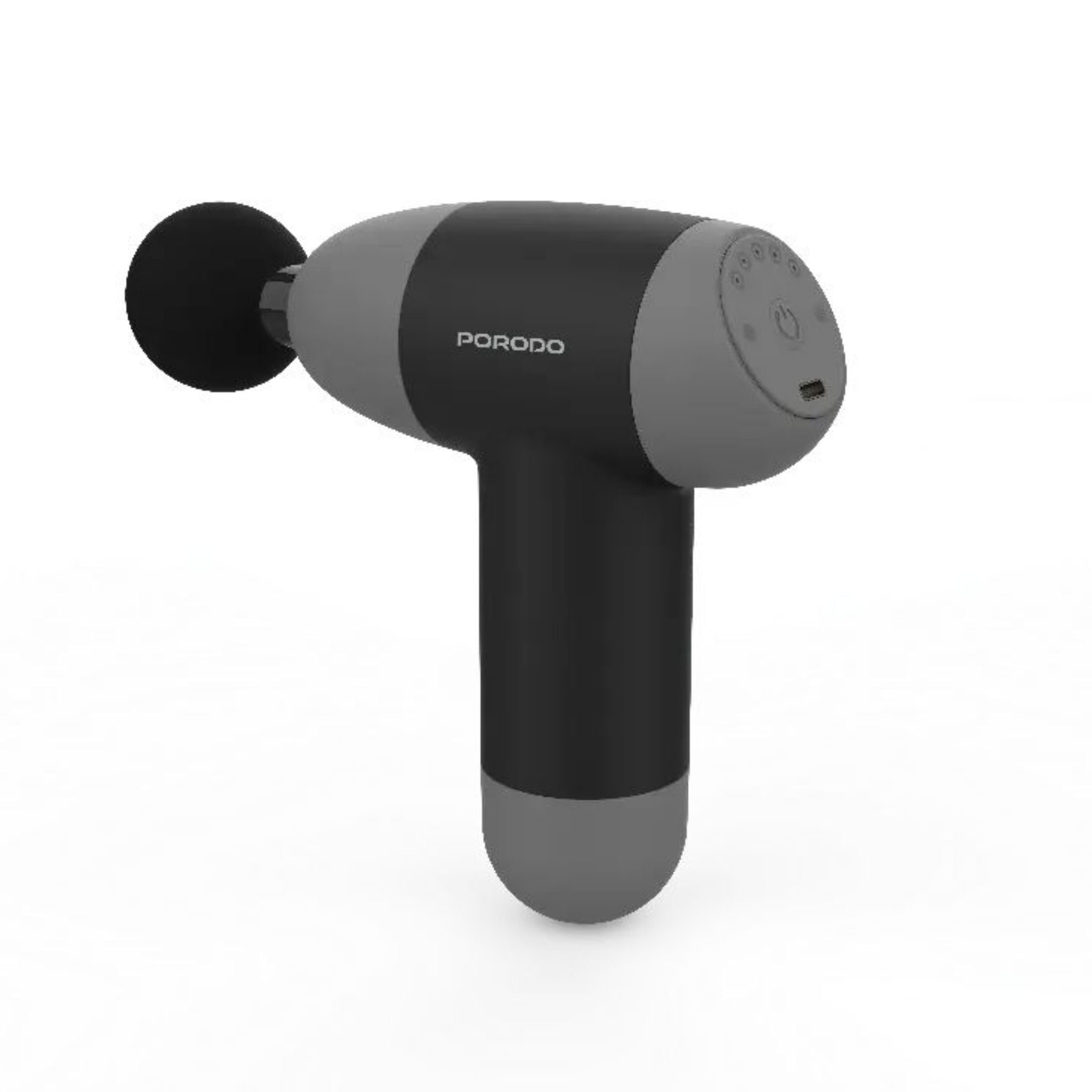 Porodo Lifestyle Handheld Electric Massager 5-Speed Deep Tissue Muscle Relaxation Device with 4 Heads Type-C Fast Charging 1200mAh Battery with Storage Pouch-Black