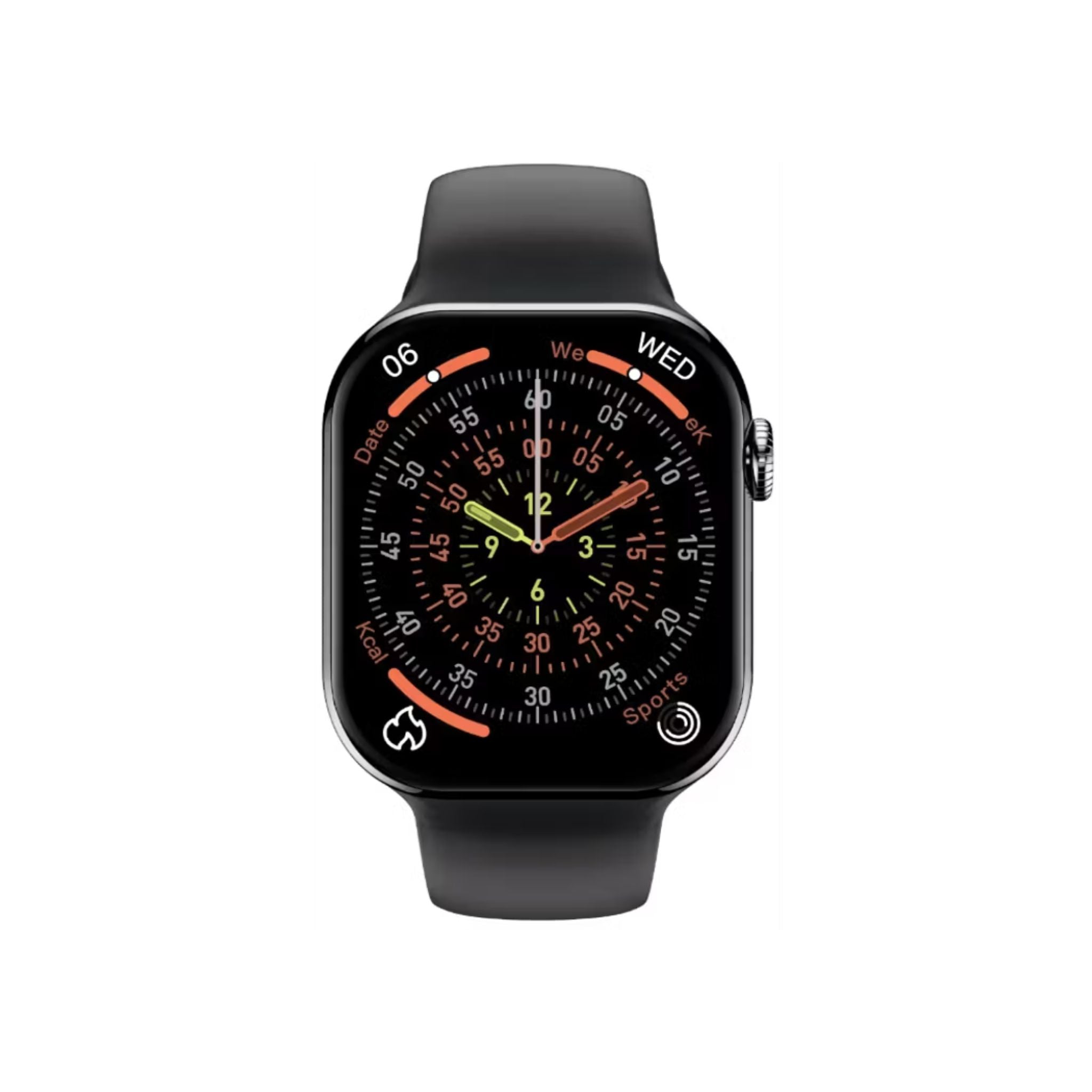 Smartwatch with a black band on a white background