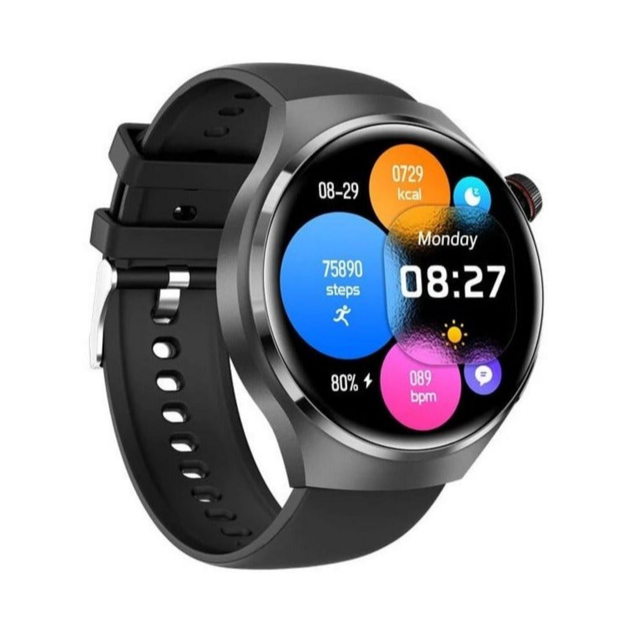 Modio MR-60 2.5D Curved Display Smartwatch – 4G SIM, Bluetooth Calling, Wireless Charging, Fitness Tracker, Multiple Straps – Black