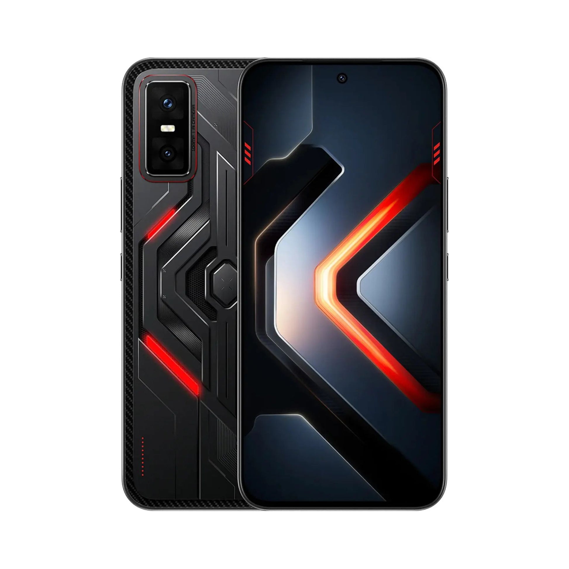 Gaming phone with black and red design on a white background