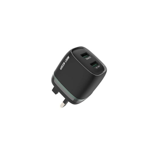 Green Lion Dual USB 12W Wall Charger With USB-A To Micro Cable 1M UK - Black