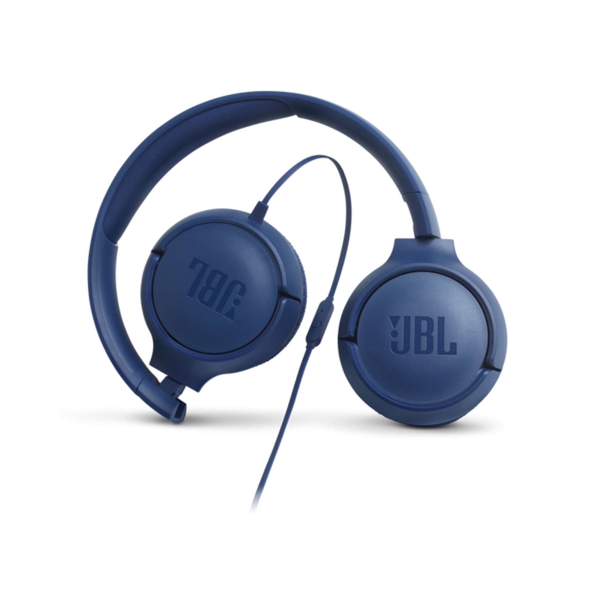 JBL Tune 500 Wired On-Ear Headphones, Pure Bass Sound, 1-Button Remote/Mic, Lightweight, Foldable Design, Tangle-Free Flat Cable, Voice Assistant - Blue