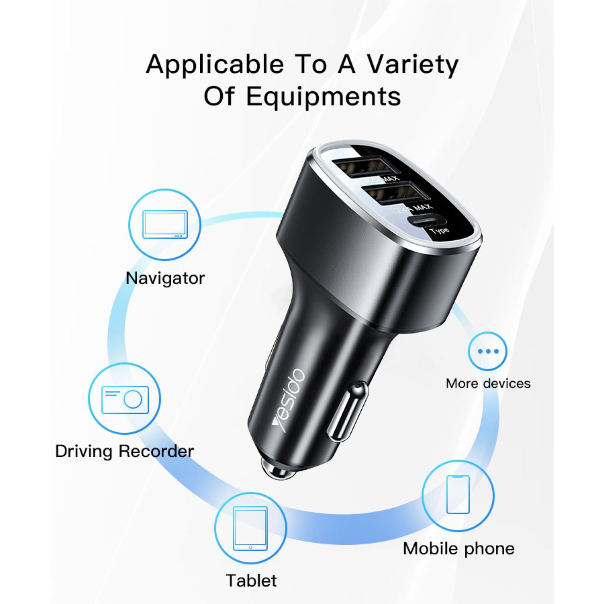 Yesido Y47 3 Ports USB And Type-C PD 25W Total 49W Multifunction Car Charger