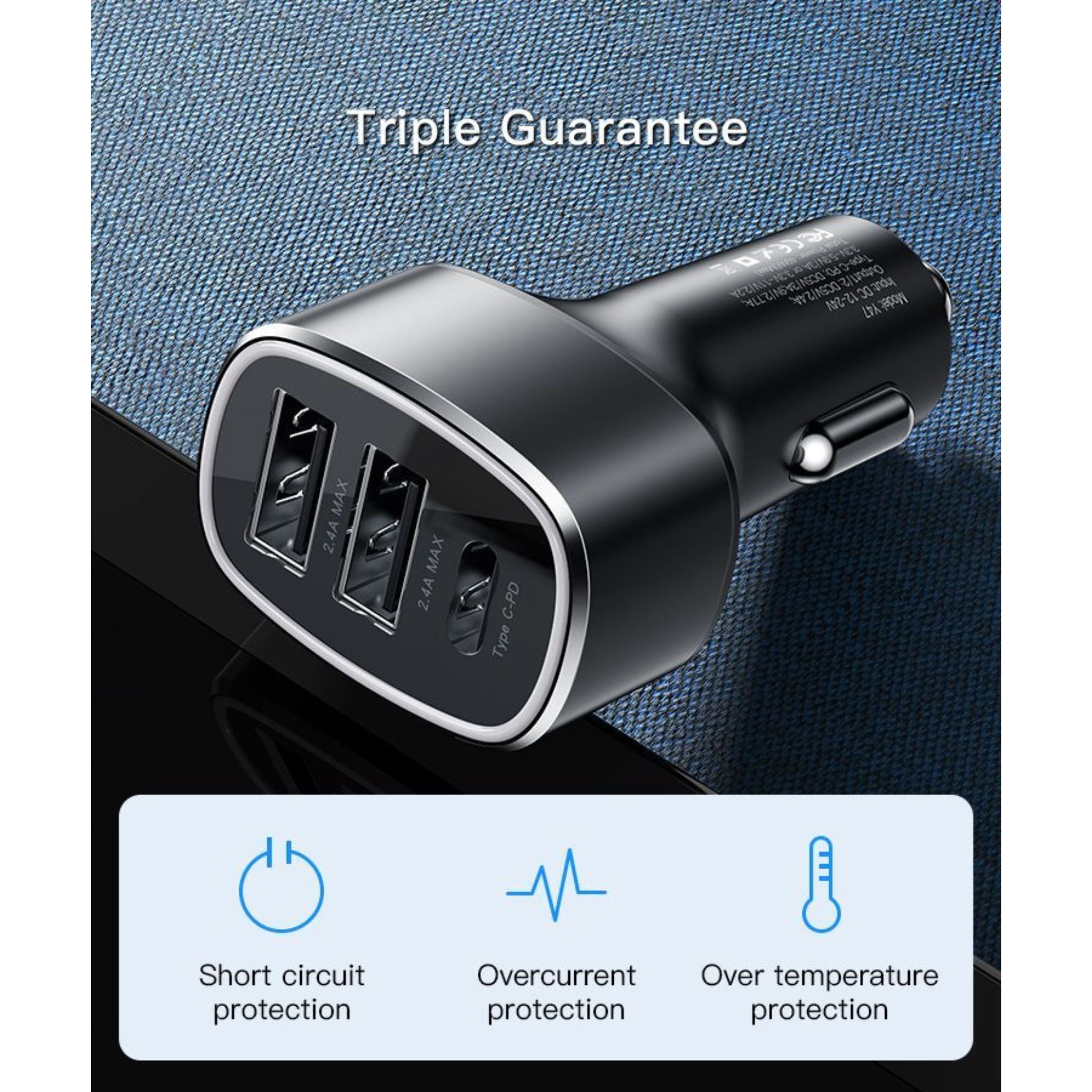 Yesido Y47 3 Ports USB And Type-C PD 25W Total 49W Multifunction Car Charger