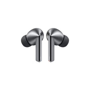 A pair of Samsung Galaxy Buds3 Pro in-ear wireless Bluetooth headphones in silver color.