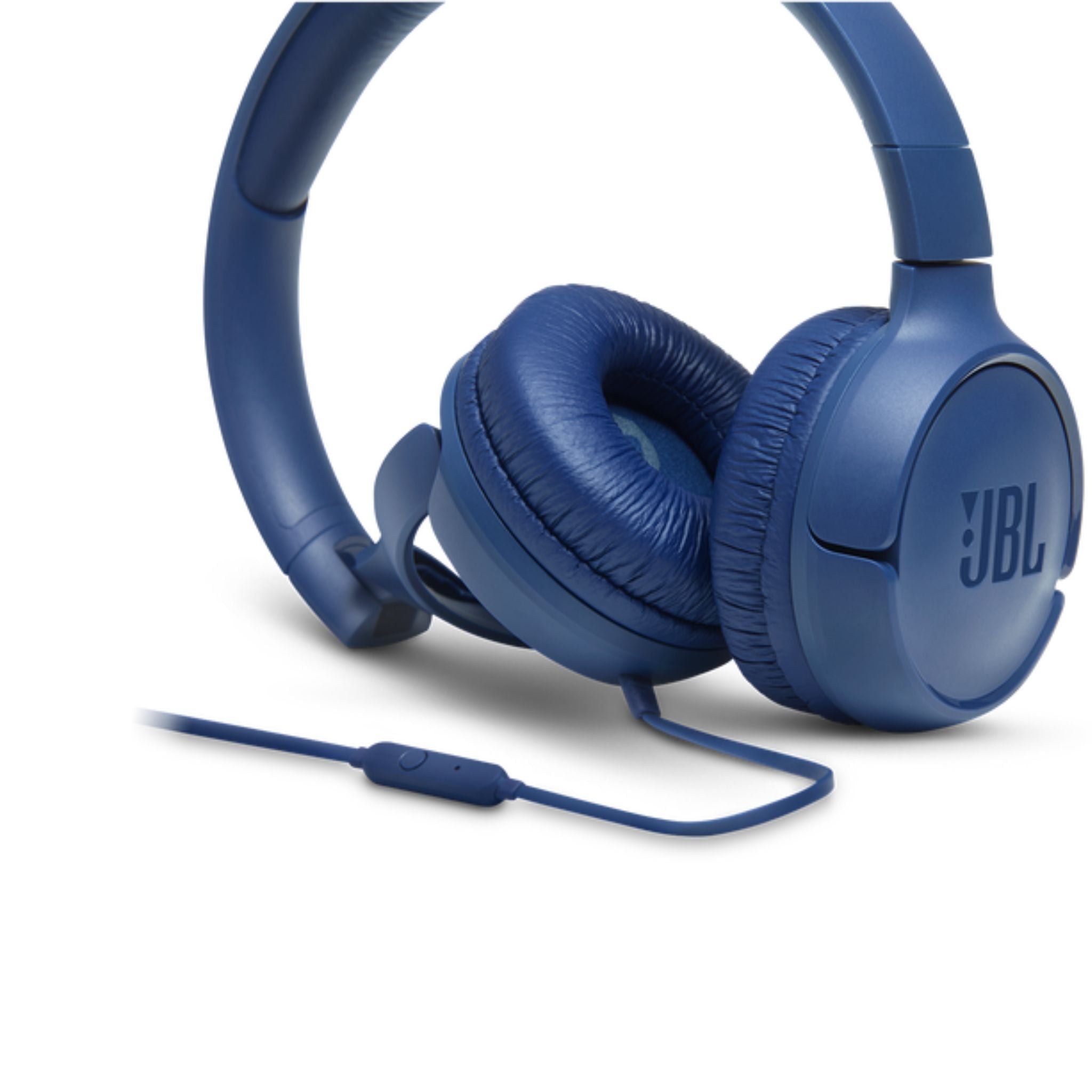 JBL Tune 500 Wired On-Ear Headphones, Pure Bass Sound, 1-Button Remote/Mic, Lightweight, Foldable Design, Tangle-Free Flat Cable, Voice Assistant - Blue