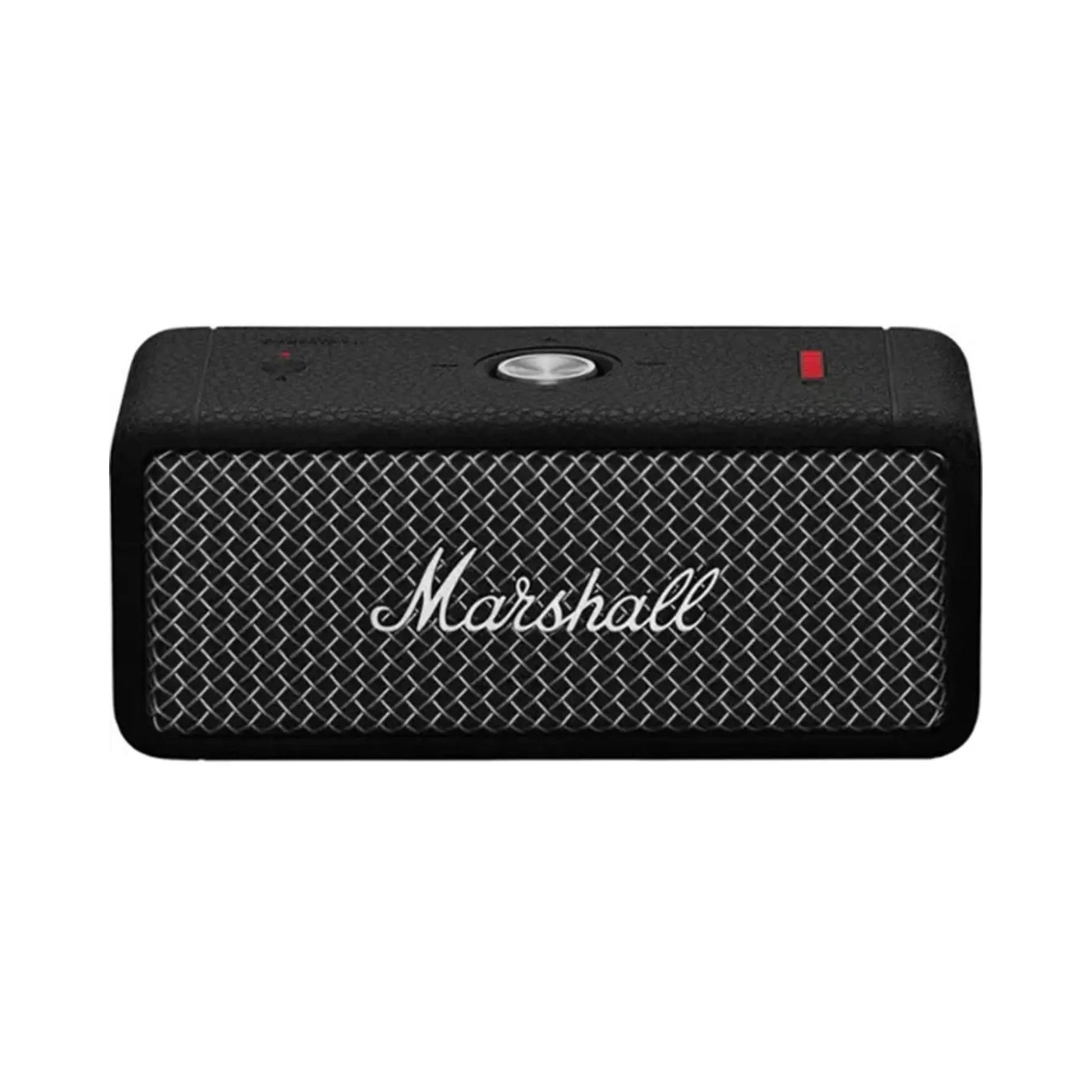 Black Marshall portable speaker on a white background