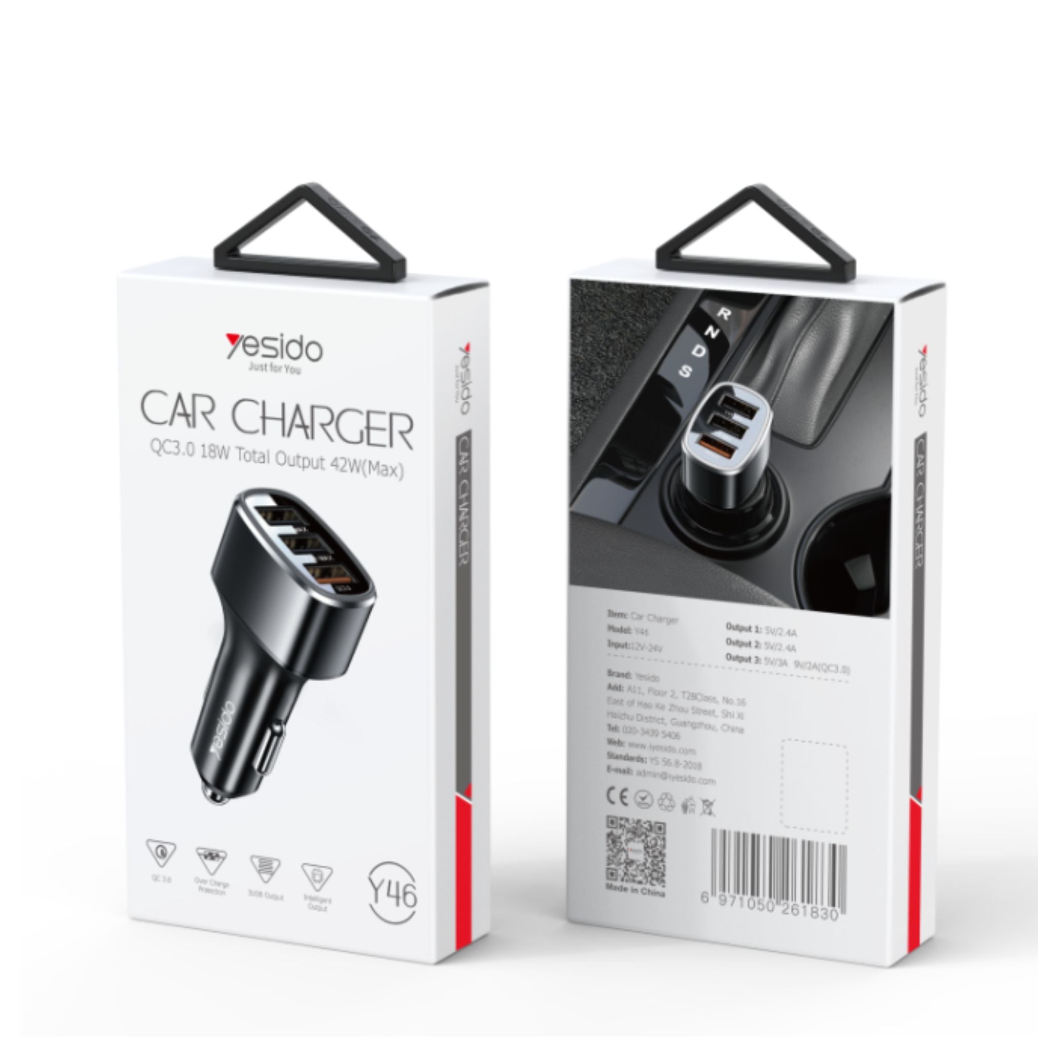 Yesido Y47 3 Ports USB And Type-C PD 25W Total 49W Multifunction Car Charger