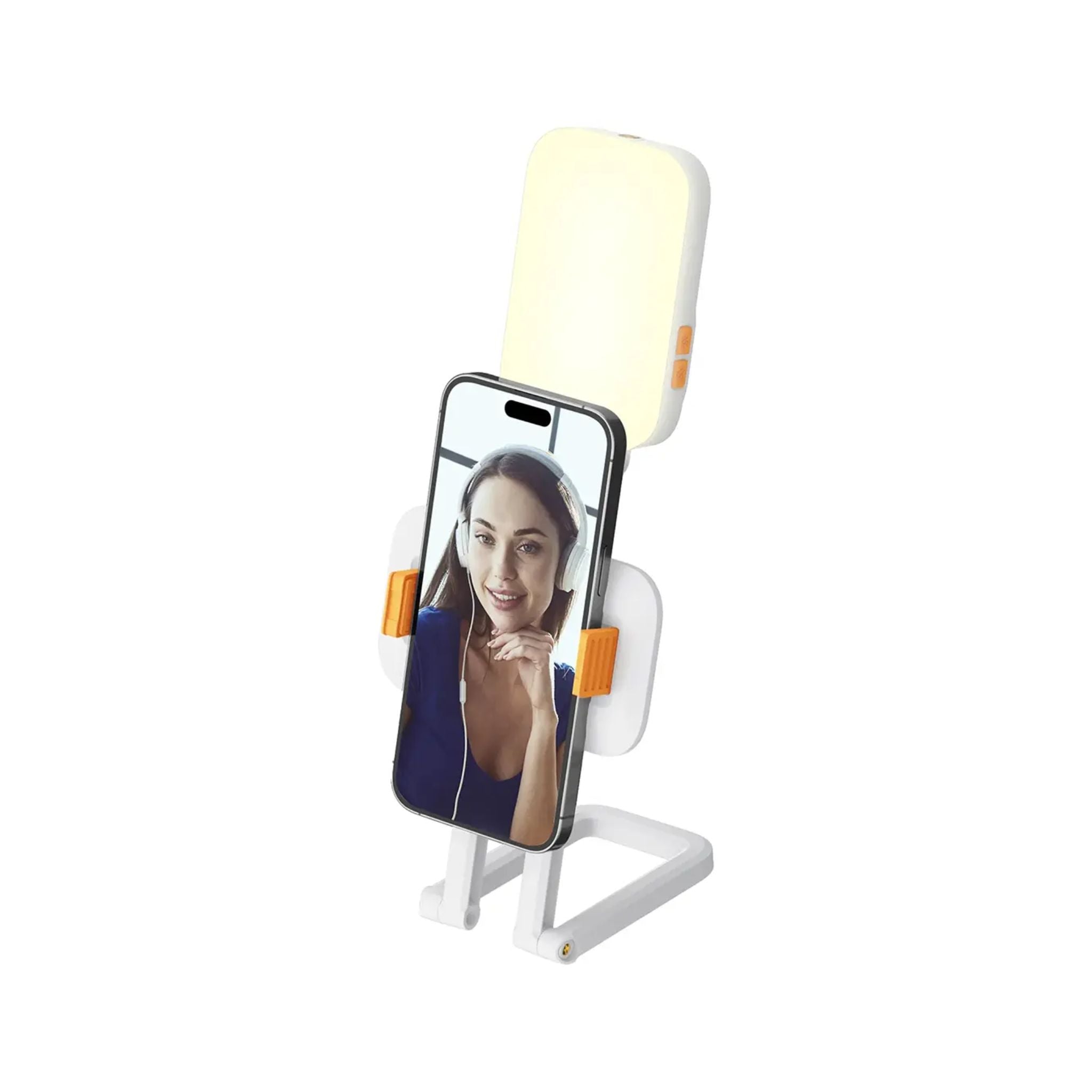 Porodo Lifestyle Phone Stand Fill Light, Lightweight & Compact Design, Up to 8 Hours Working Time, 3 Color Temperatures, Dynamic RGB Lights, Folding Design - White