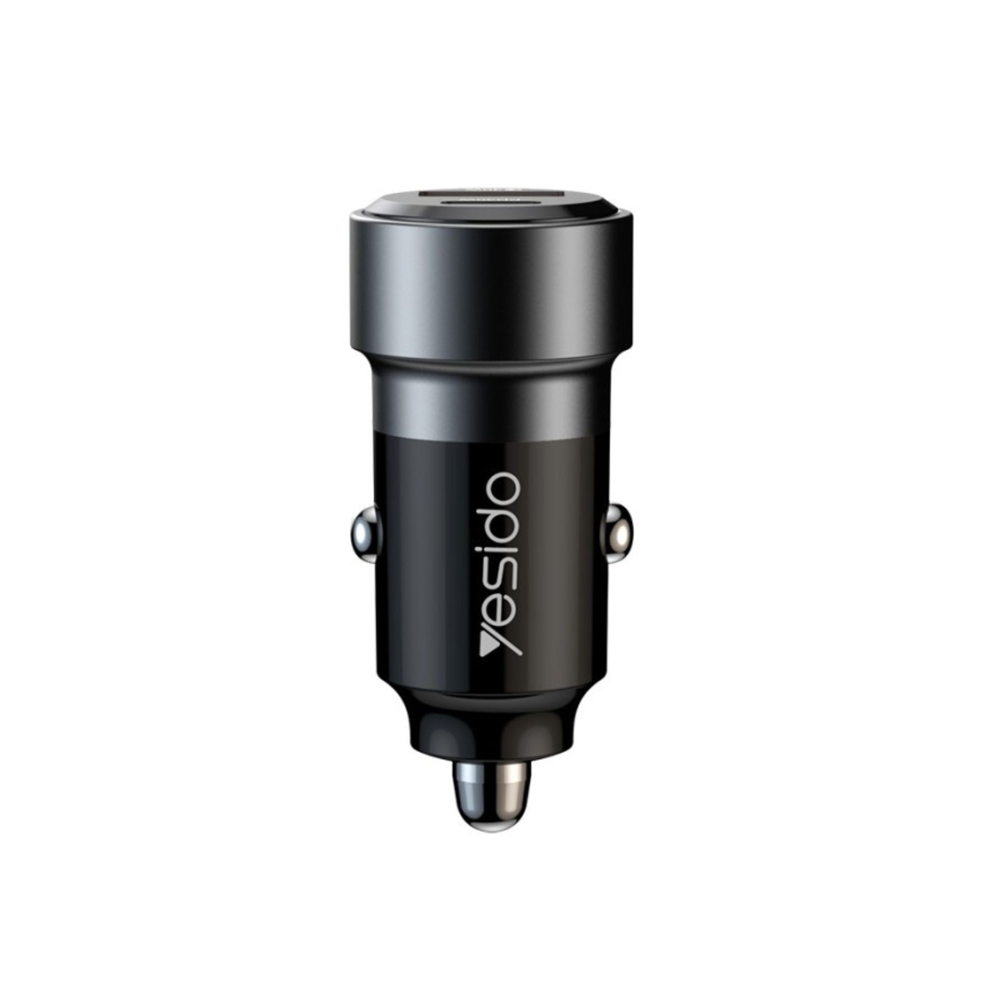 Black car charger with 'yesido' branding on a white background