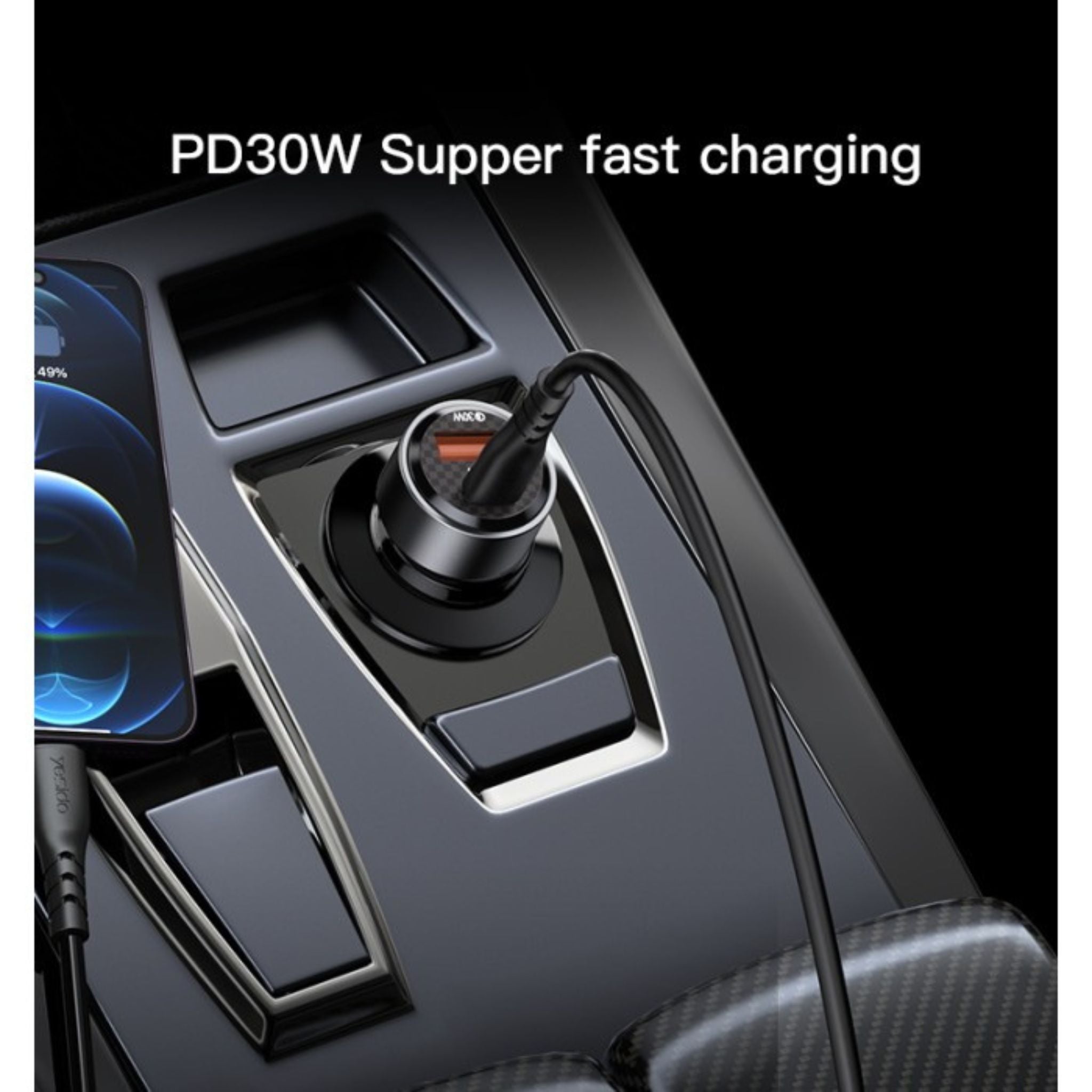 Yesido Y54 60W Fast Charging Car Charger | With TC to IP cable car cigarette lighting port charger adapter