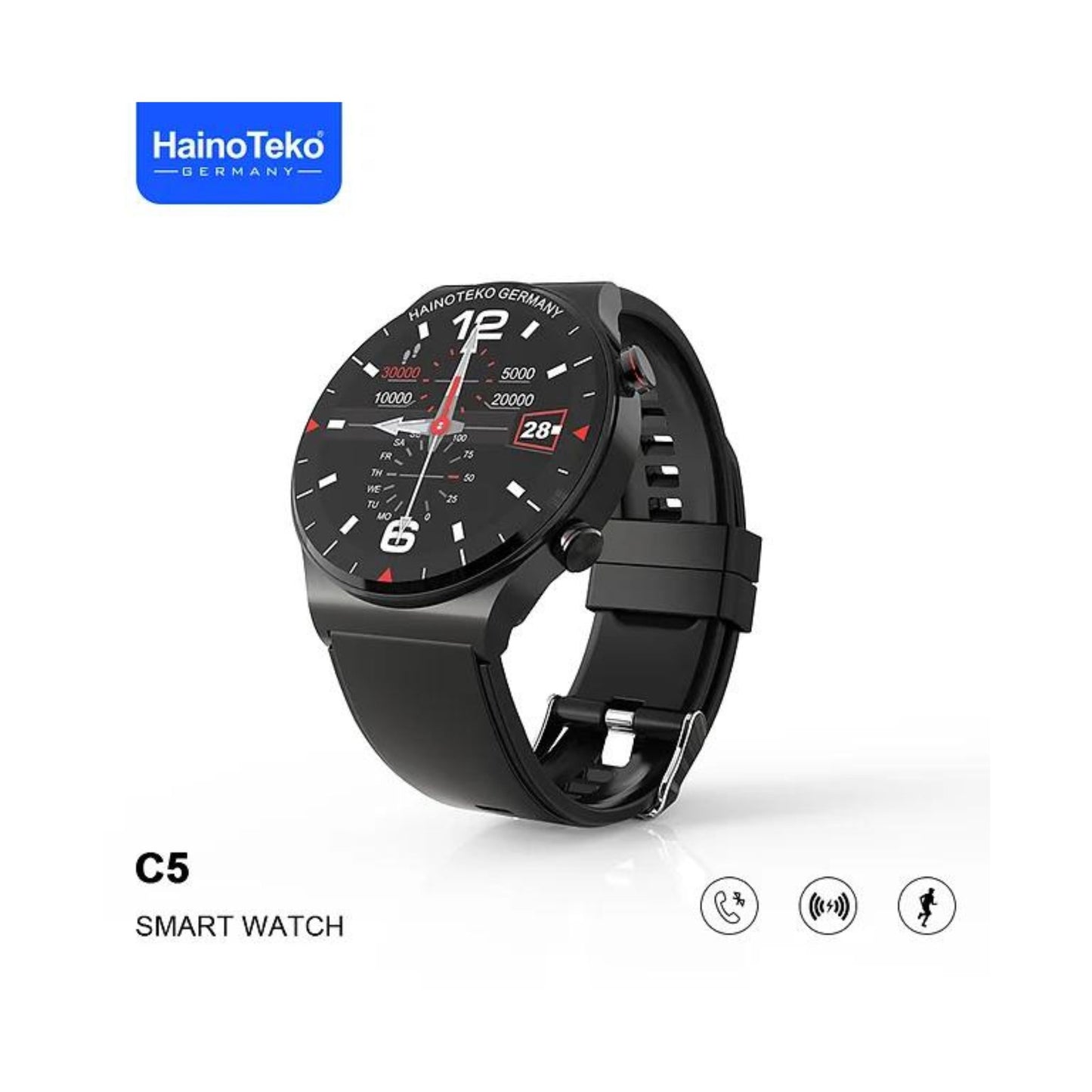 Premium Haino Teko Germany Smartwatch C5_Round Shaped_Interchangeable Strap_Black