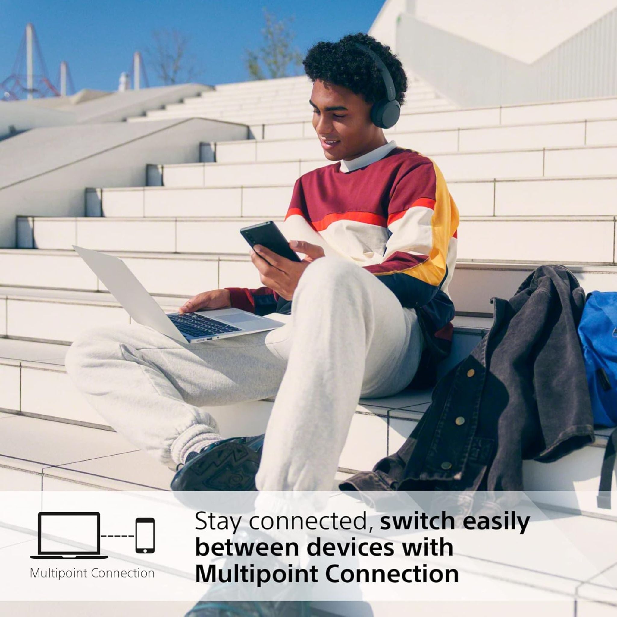 Sony WH-CH520 Wireless Headphones, 50 hours battery life, Clearer hands-free calling, Multipoint Connection, On-ear style-Black