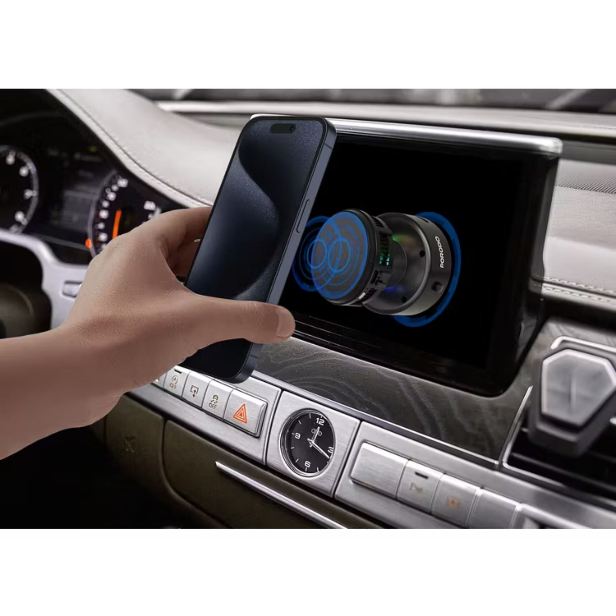 Porodo Lifestyle Vacuseal MagSafe Charging Mount with Cooling Semiconductor & RGB Light, Up to 25 Days Working Time, Adjustable Viewing Angle, 100mAh Battery Capacity, Up to 1.5kg Adsorption Capacity, Strong Suction, One-Hand Operation - Black