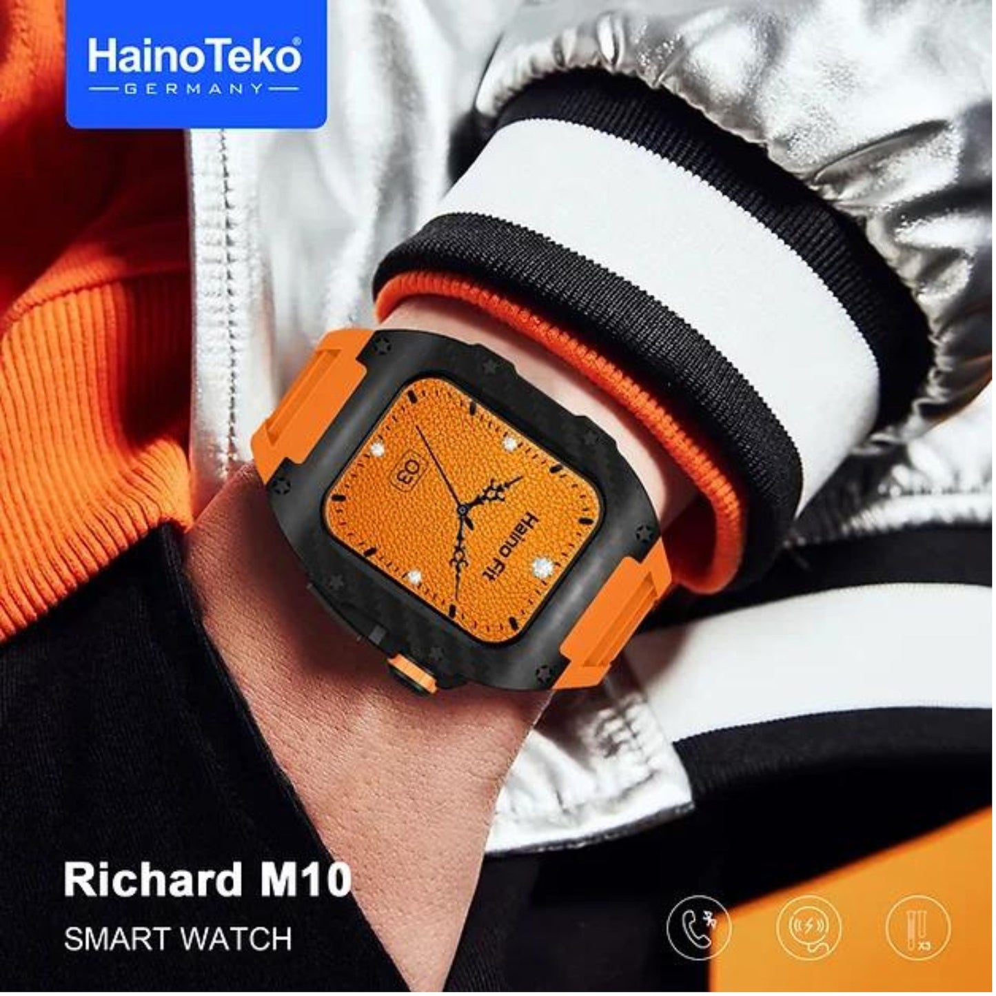 Premium Haino Teko Germany Richard M10 Smartwatch with 3 Pair Strap for Unisex Adults