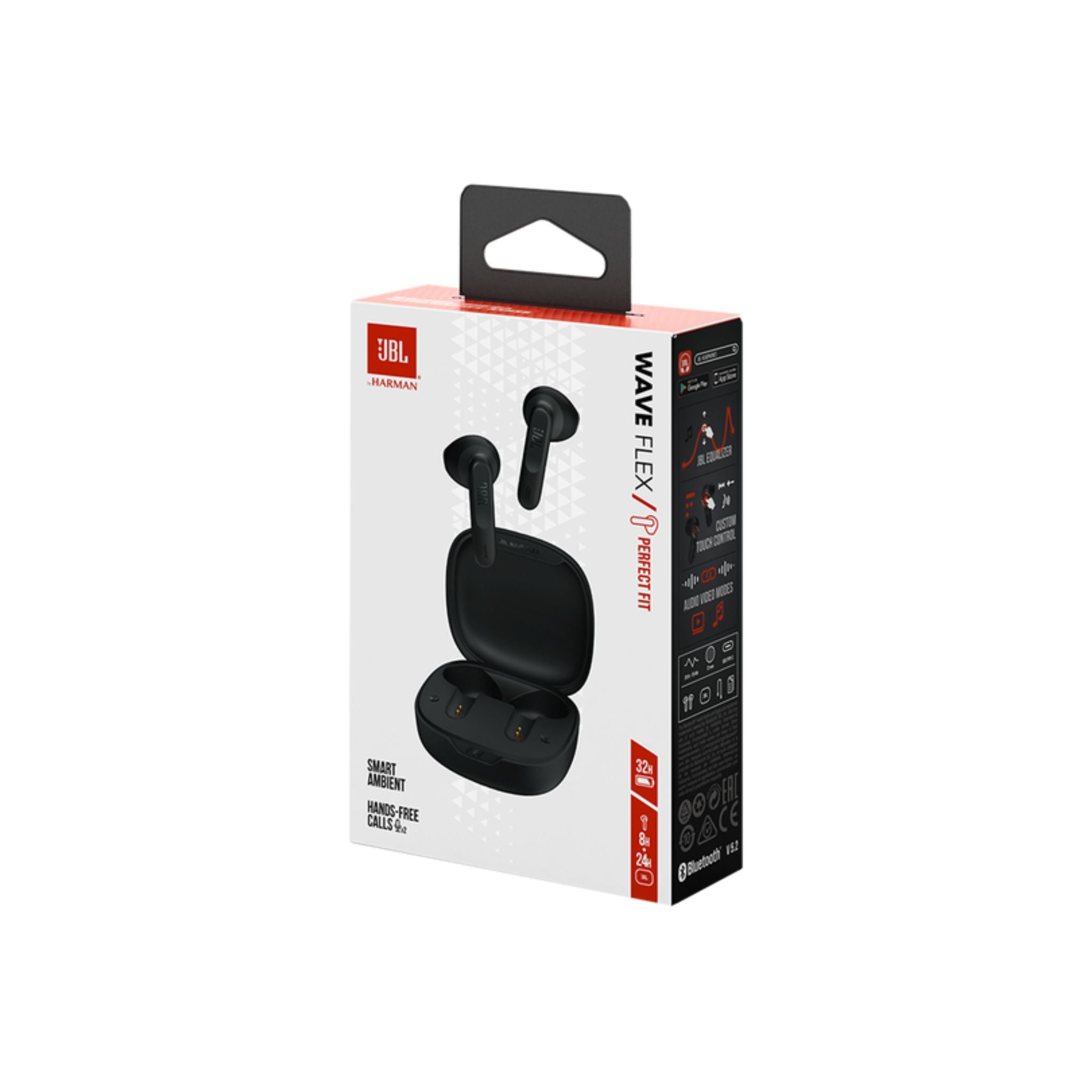 JBL Wave Flex True Wireless Earbuds, Deep Base Sound, Comfortable Fit, 32H Battery, Smart Ambient + Talkthru, Hands-Free Call, VoiceAware, Water and Dust Resistant - Black