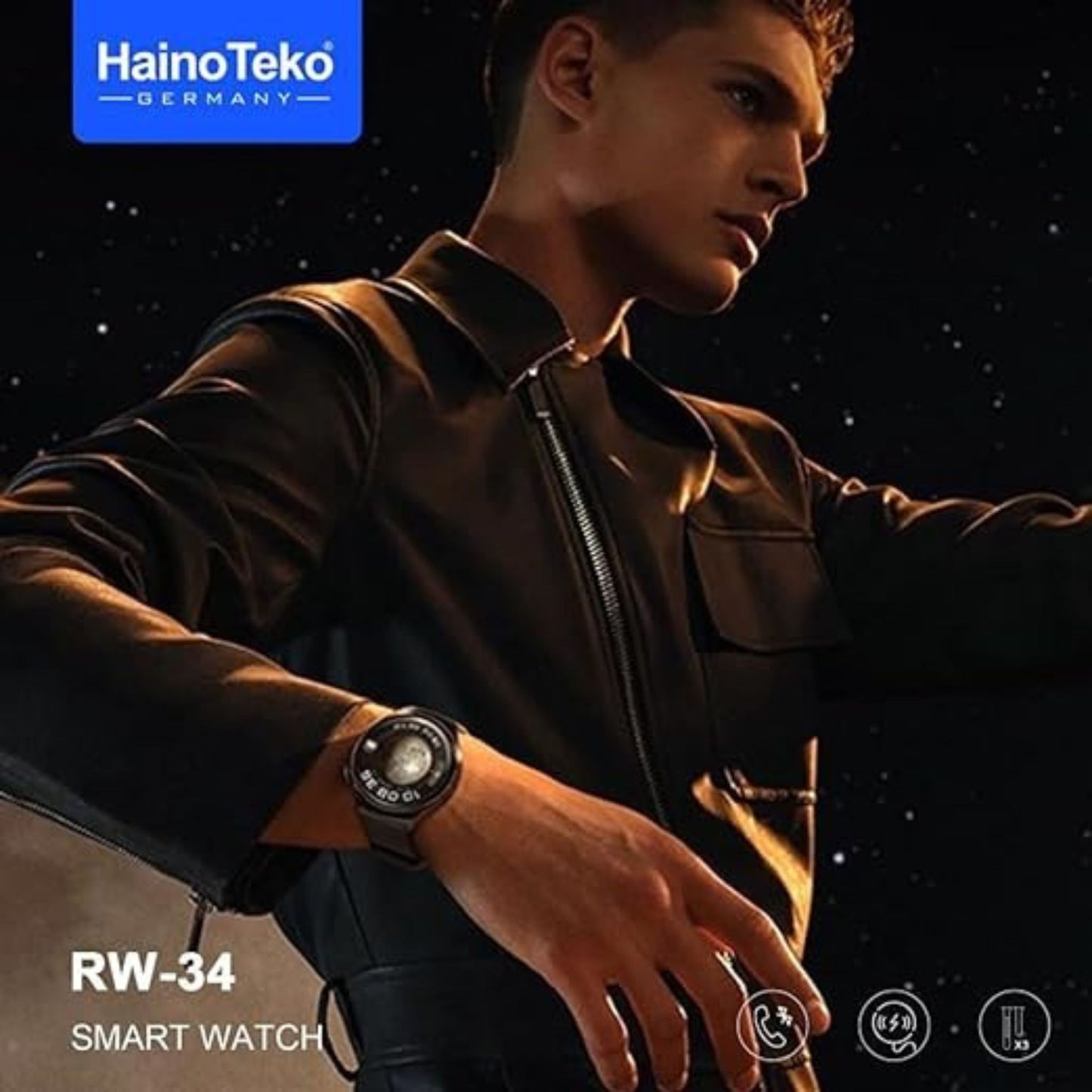 Premium Haino Teko Germany RW34 AMOLED Display SmartWatch with 3 Pair Strap For Men's and Boys_Black