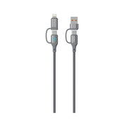 Porodo 4 in1 PD 240W High Speed Charging 1m Cable / USB-C, USB-A & Lightning Input Interface / 480Mbps Rapid Data Sync / Enhanced Durability / Aluminum Alloy Material - Grey