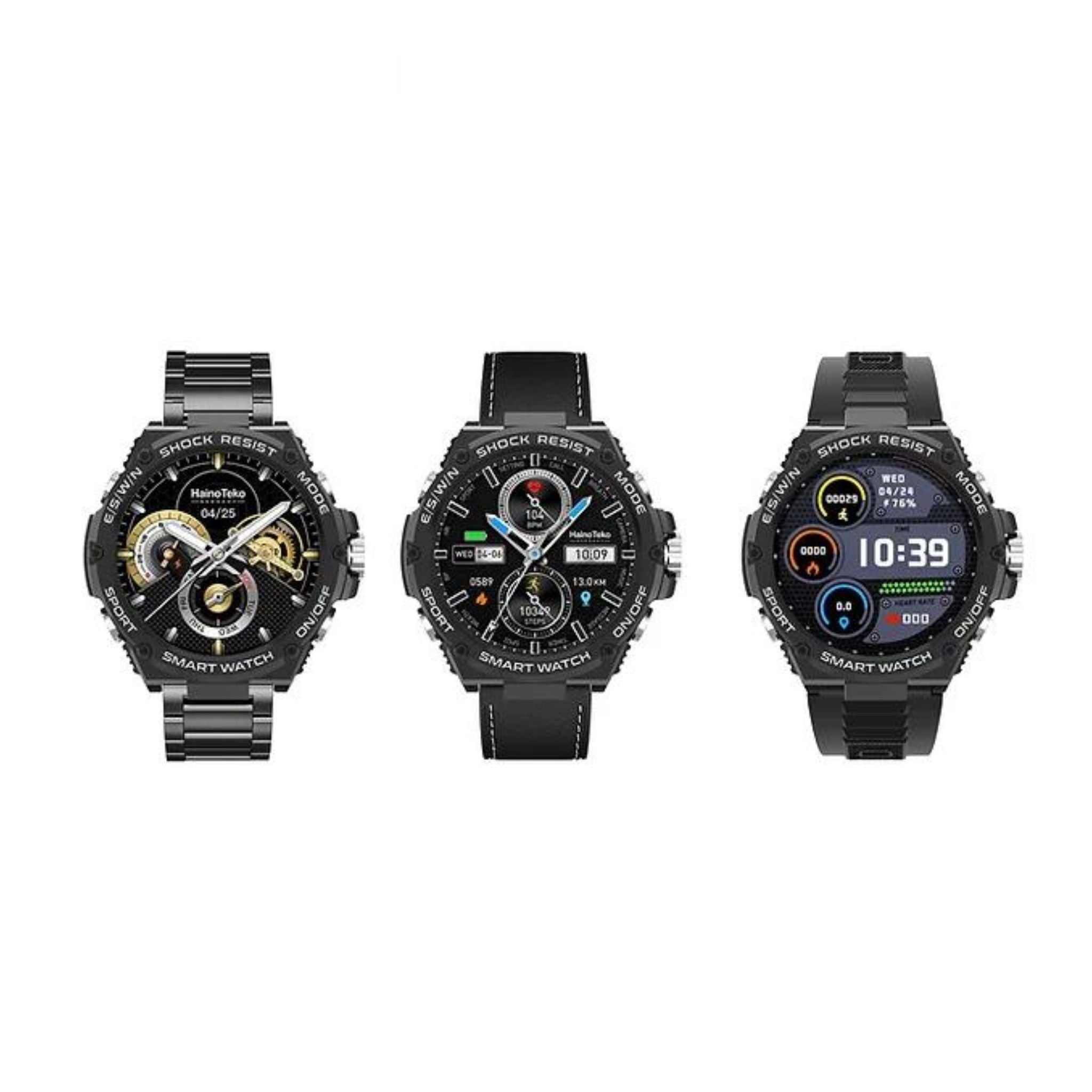 Haino Teko Germany RW56 Round Shape AMOLED Display Smart Watch With 3 Pair Straps And Wireless Charger Designed For Mens And Boys-Black
