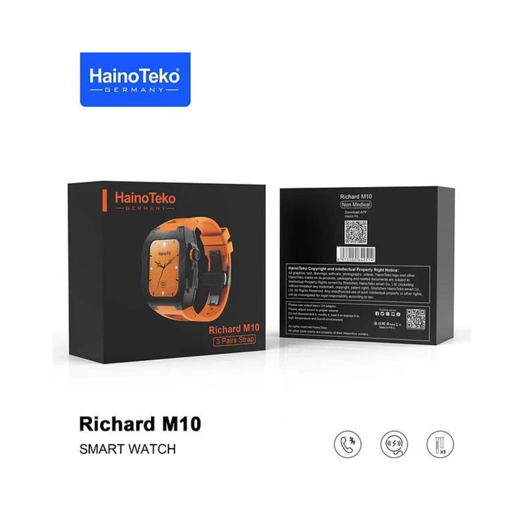 Premium Haino Teko Germany Richard M10 Smartwatch with 3 Pair Strap for Unisex Adults