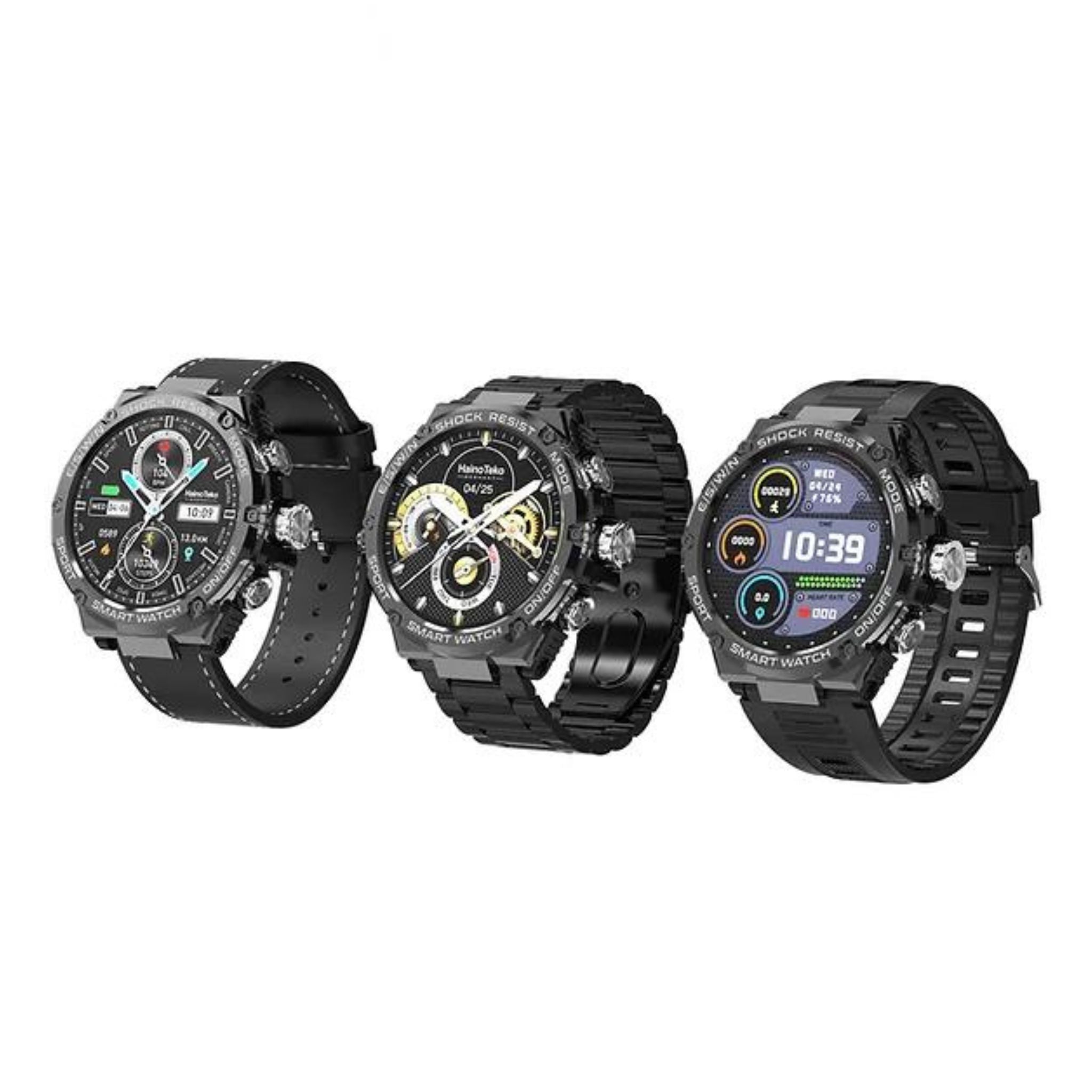 Haino Teko Germany RW56 Round Shape AMOLED Display Smart Watch With 3 Pair Straps And Wireless Charger Designed For Mens And Boys-Black