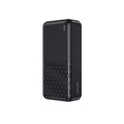 Black power bank with honeycomb pattern on a white background