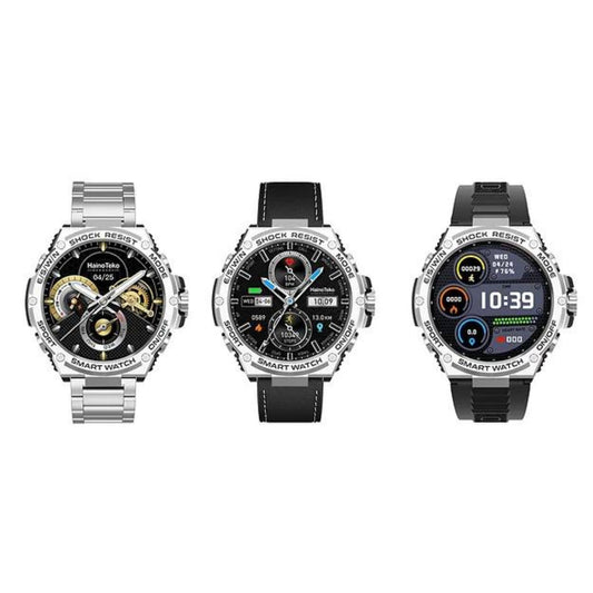 Haino Teko Germany RW56 Round Shape AMOLED Display Smart Watch With 3 Pair Straps And Wireless Charger Designed For Mens And Boys Silver