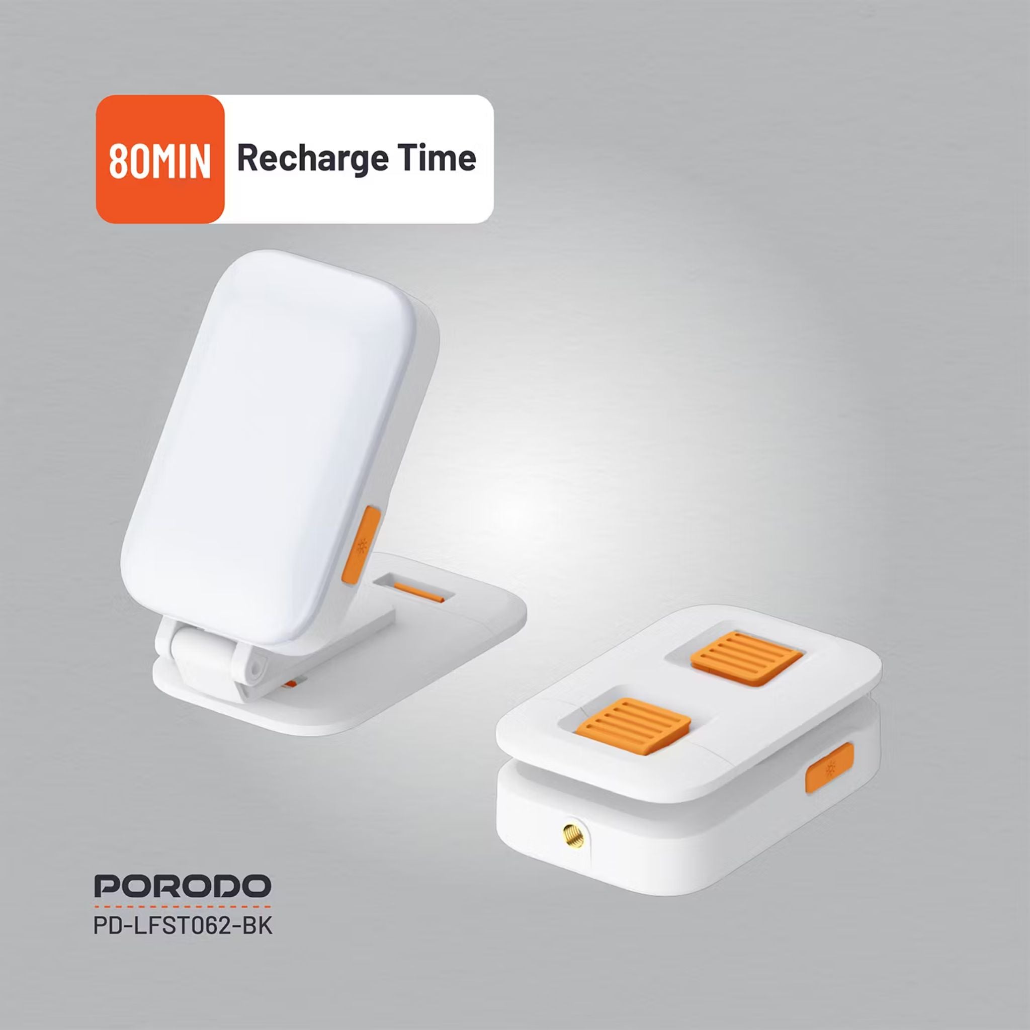 Porodo Lifestyle Phone Stand Fill Light, Lightweight & Compact Design, Up to 8 Hours Working Time, 3 Color Temperatures, Dynamic RGB Lights, Folding Design - White