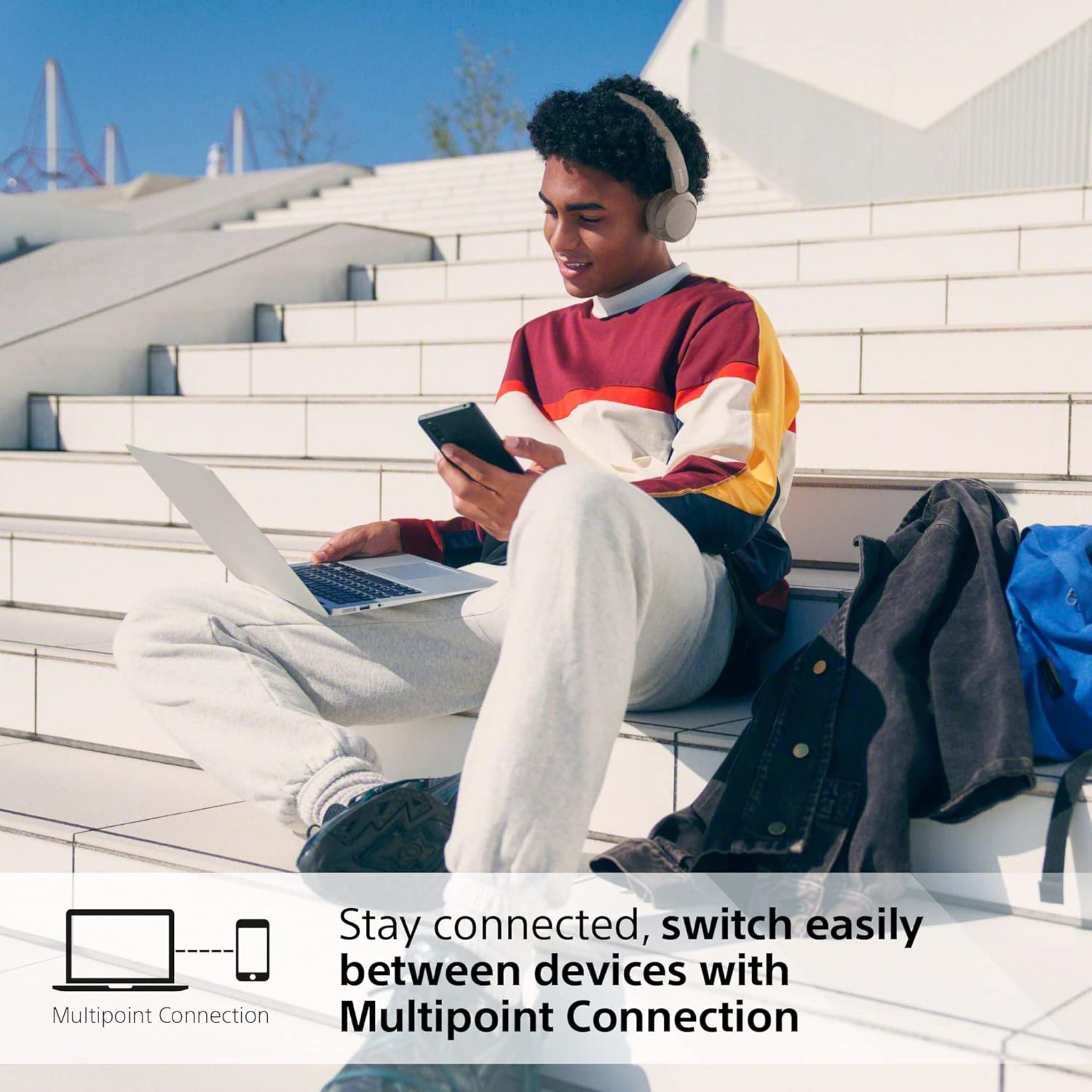 Sony WH-CH520 Wireless Headphones, 50 hours battery life, Clearer hands-free calling, Multipoint Connection, On-ear style -Beige