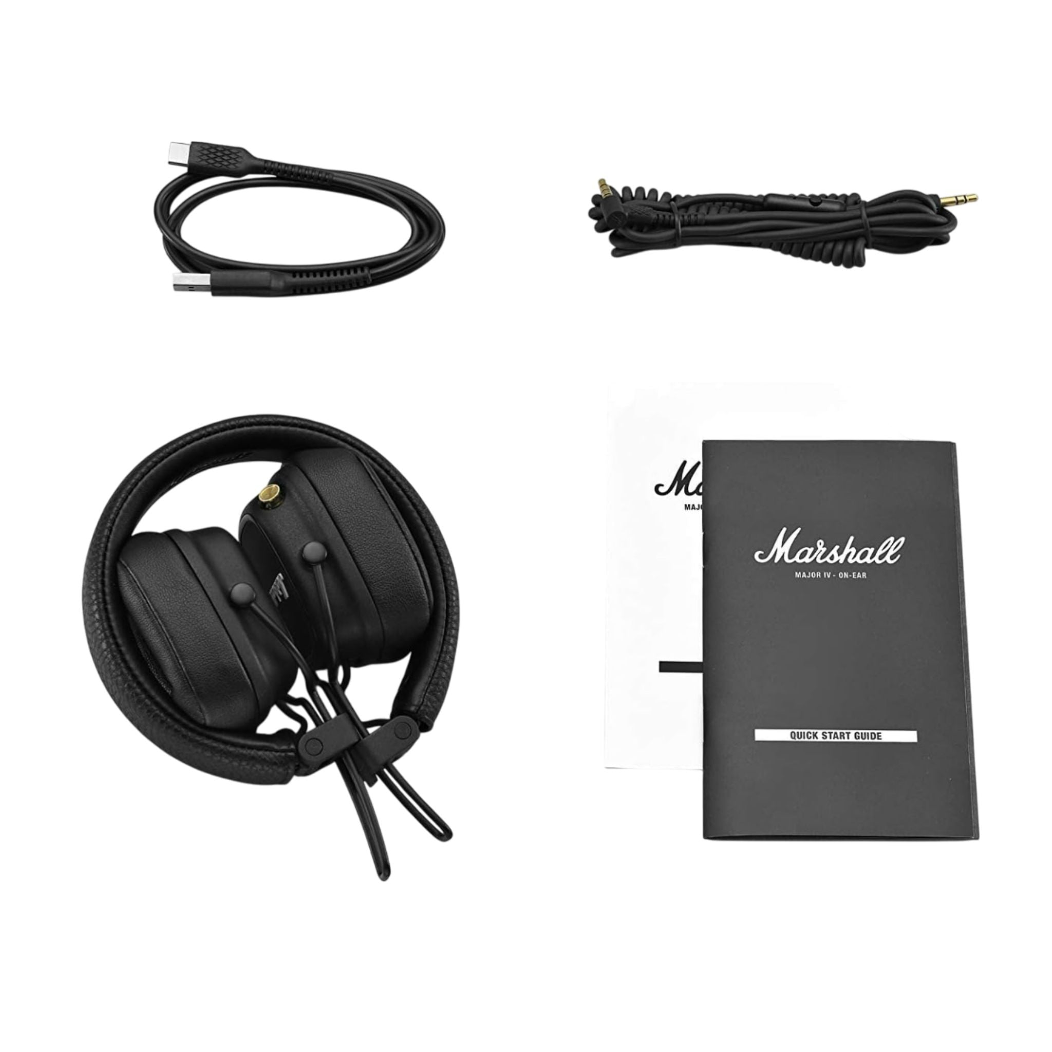 Marshall Major IV On-Ear Wireless Headphones, Foldable Design, 80 Hours of Wireless Play Time, Bluetooth Multipoint Connectivity, Fast & Wireless Charging, Bluetooth Version 5.0, 3 Hours Charging Time, 10 m Bluetooth Range - Black