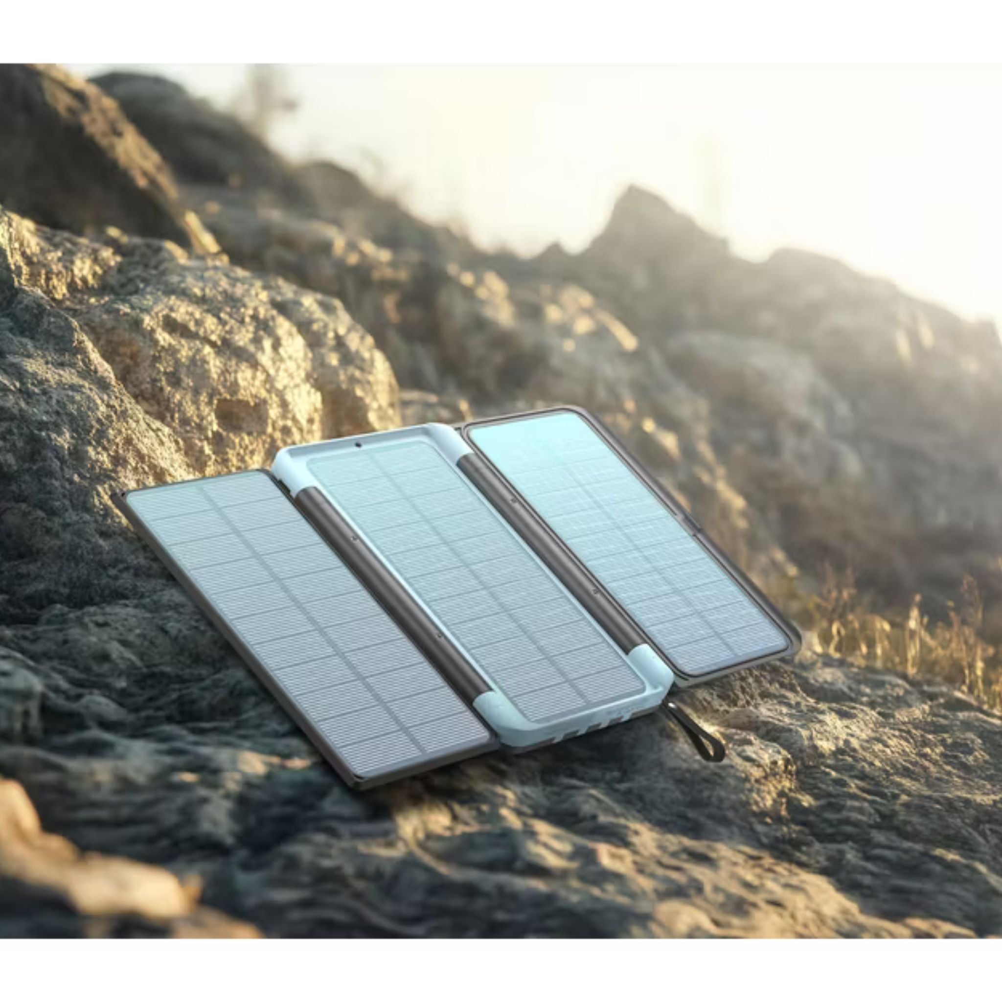 Powerology 16000 mAh Solar Multi-Cable Power Bank,PD 20W, Integrated Cables, Lithium Polymer Type, LED Display, Flashlight, - Black