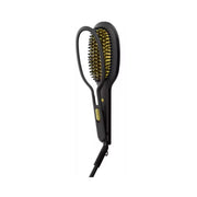 Black hair straightening brush with bristle head on a white background