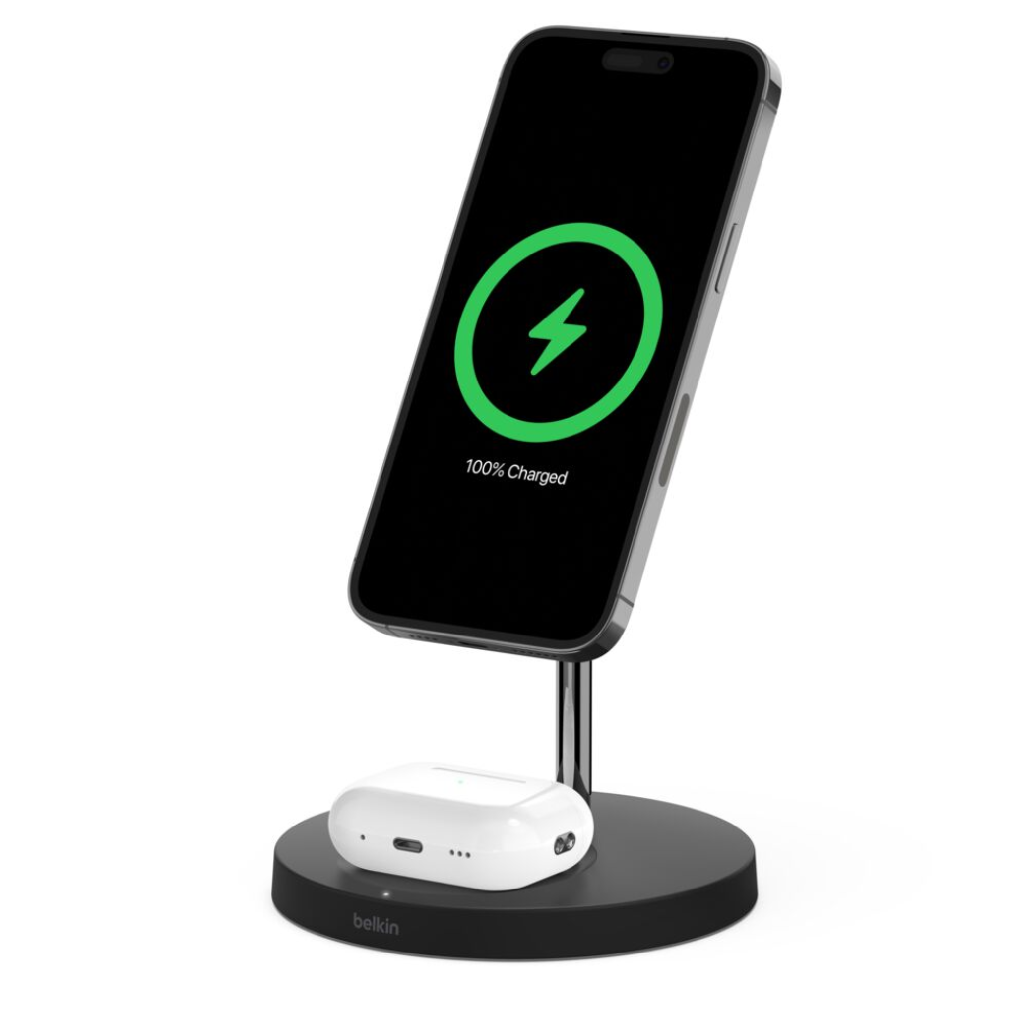 Belkin Magnetic Wireless Charger, (Power Supply Included) Magnetic Wireless Charging Stand, Compatible with MagSafe for iPhone 12, 12 Pro, 12 Pro Max, 12 Mini - Black