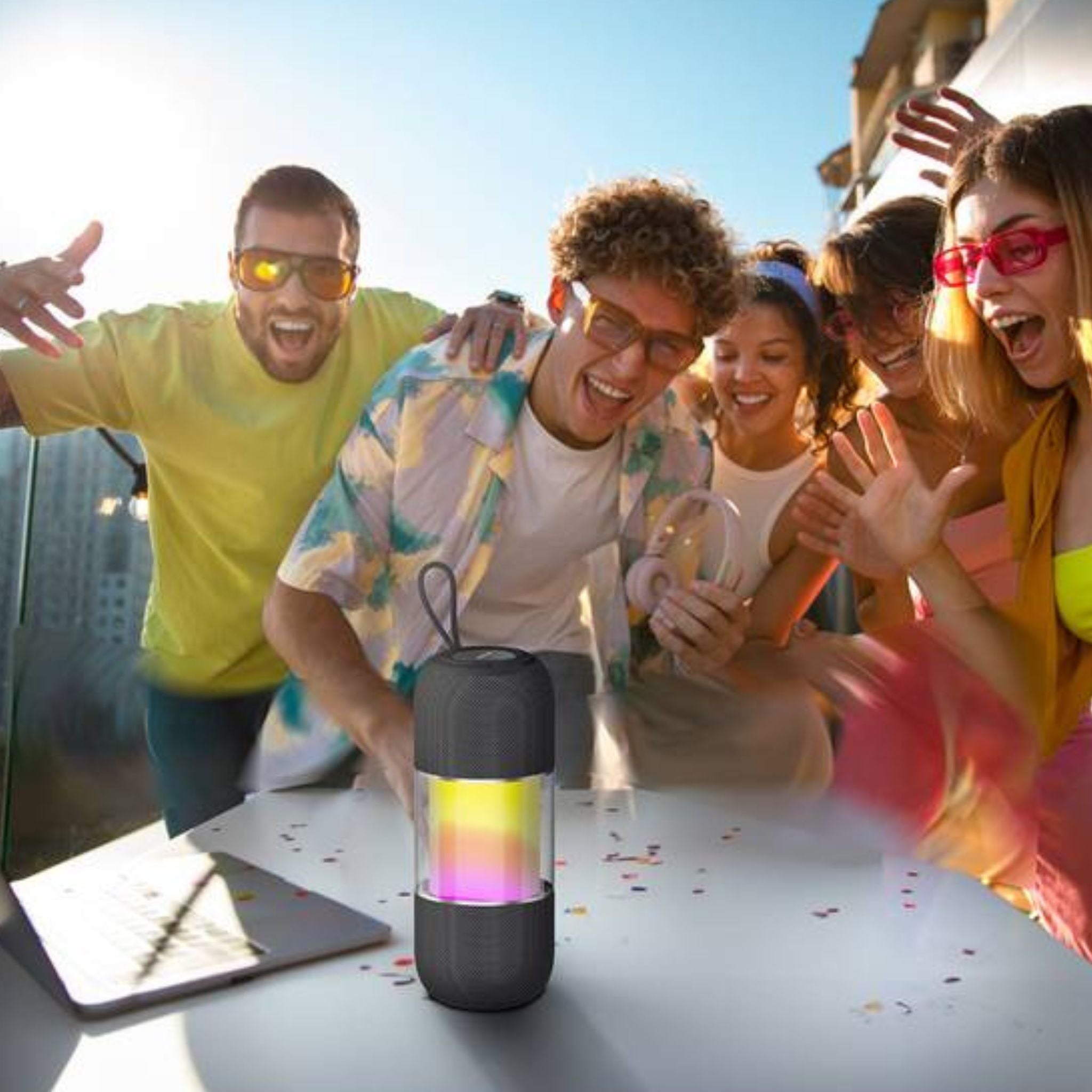Green Lion Change Pro RGB Portable Speaker with True Wireless Stereo Function, 360° Audio, IPX7 Waterproof, 6 Hours Playtime, Extra Bass - Black