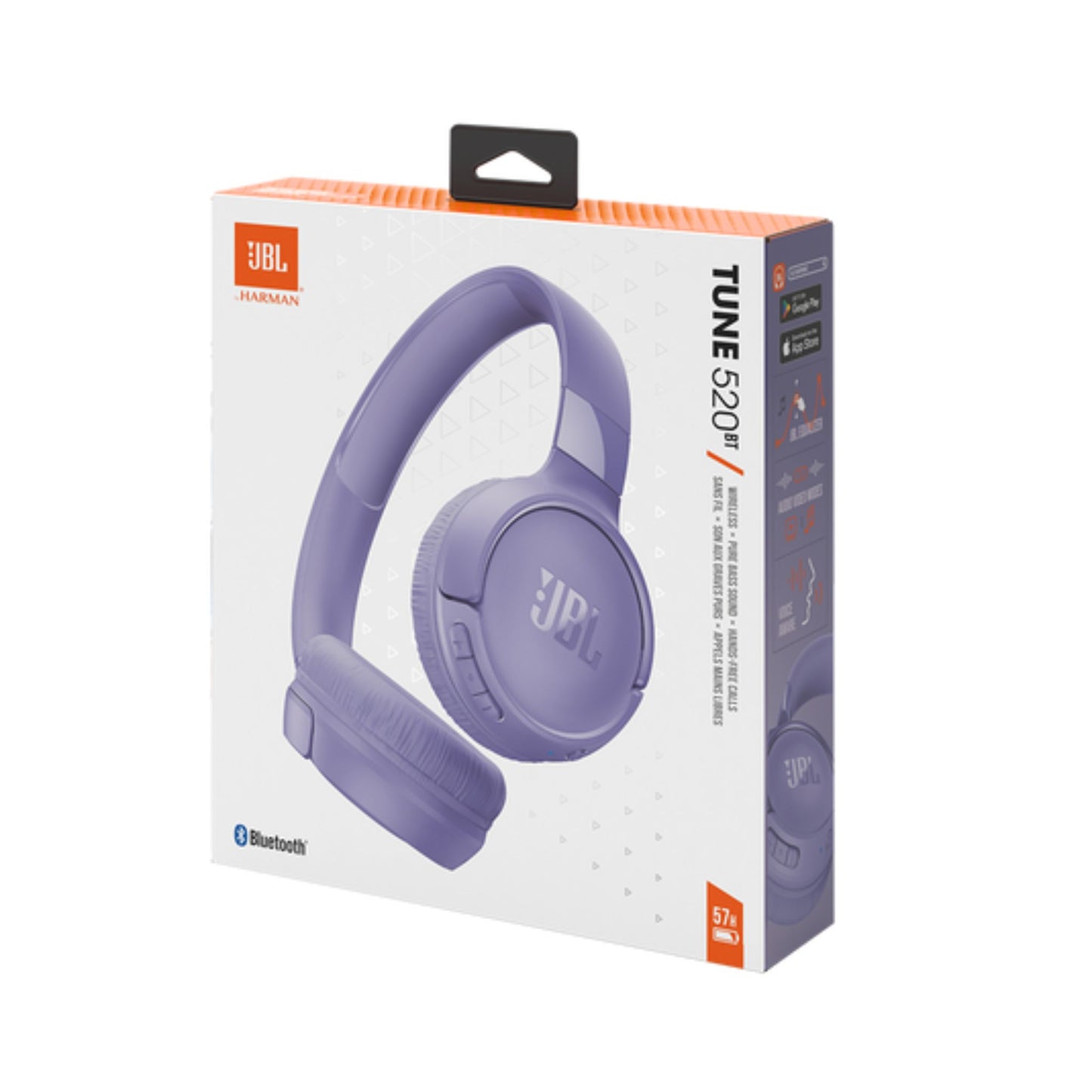 JBL Tune 520BT Wireless On-Ear Headphones, Pure Bass Sound, 57H Battery with Speed Charge, Hands-Free Call + Voice Aware, Multi-Point Connection, Lightweight and Foldable - Purple