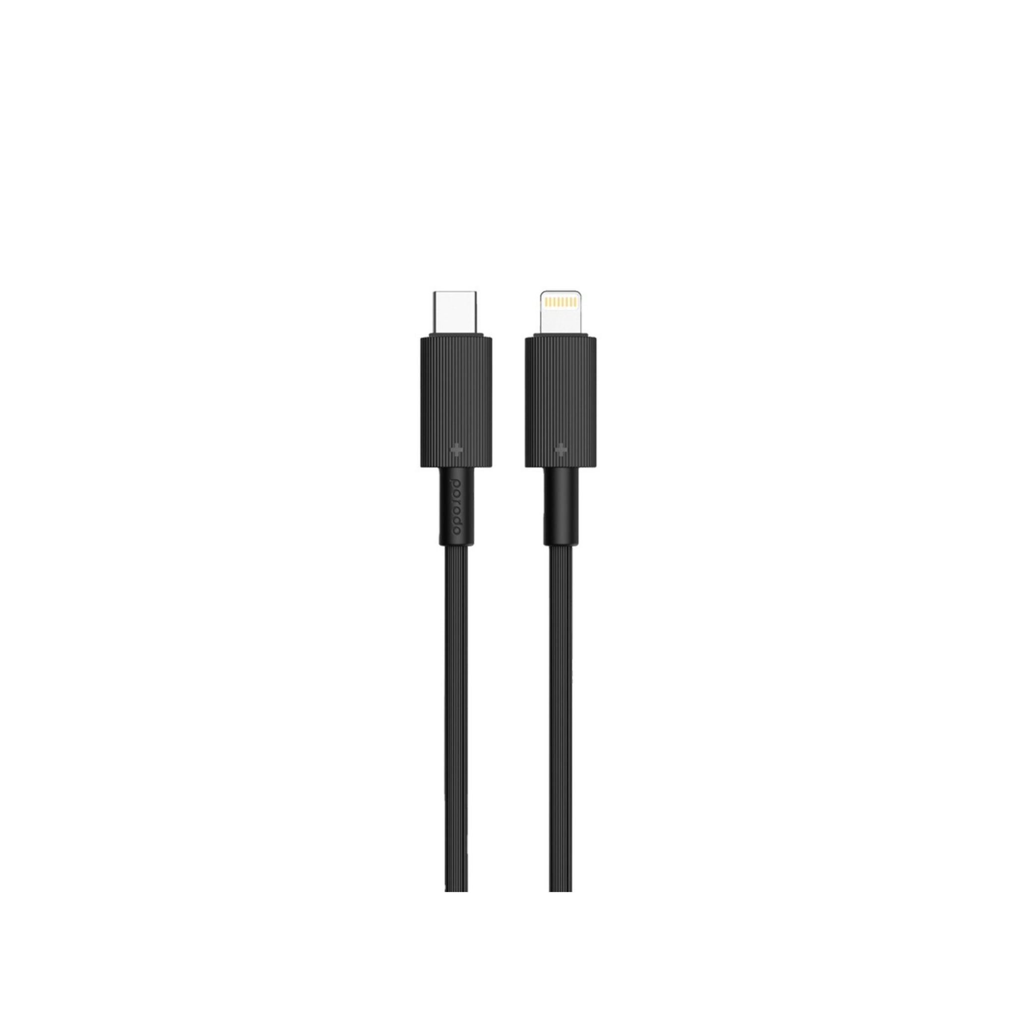 Porodo USB-C Power Delivery Wall Charger with USB-C to Lightning Cable, 1.2m Cable Length, PD 20W, UK Plug, Over-Heat Protection, Reliable Companion, Simultaneous Charging - Black