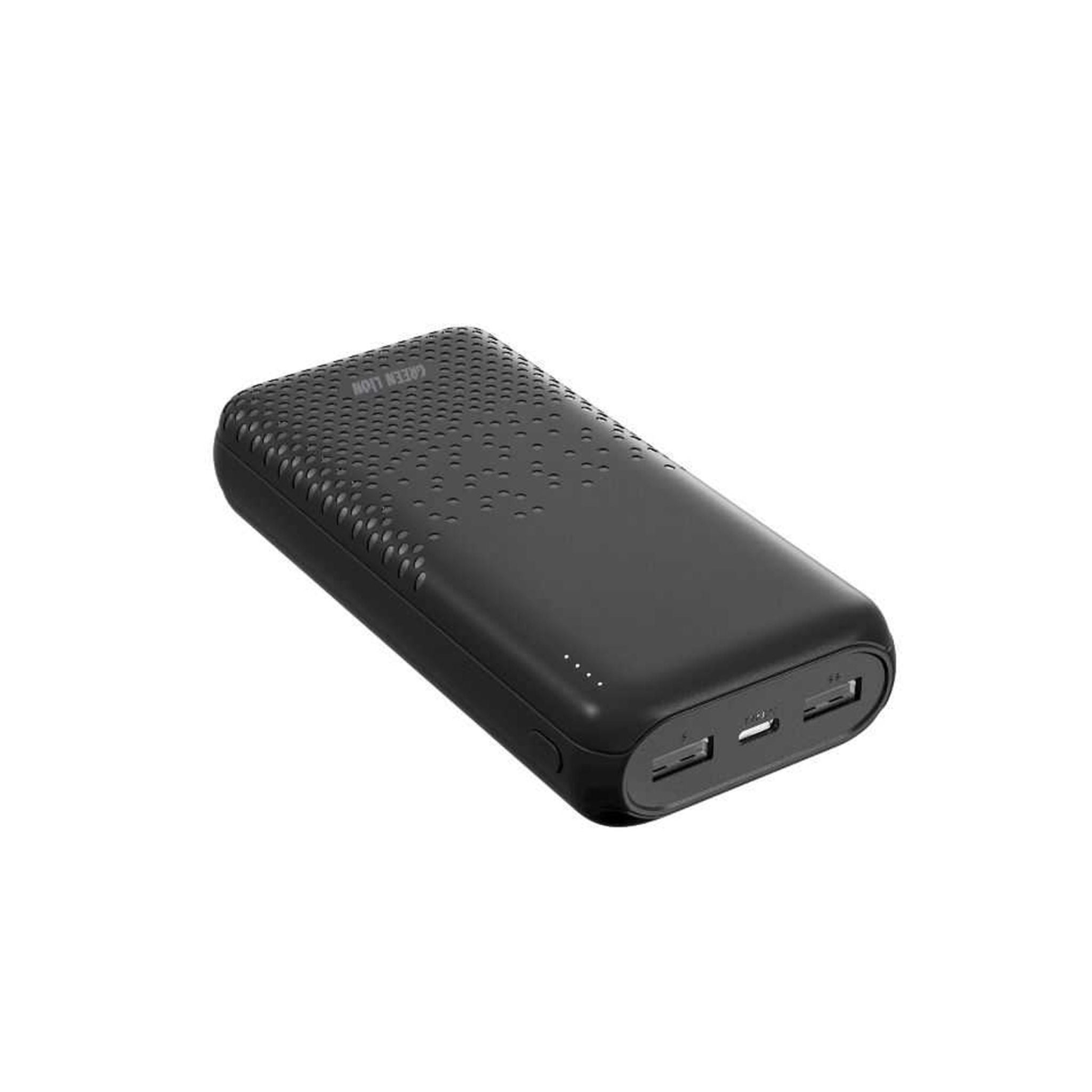 Green Lion Rome 20000mAh Power Bank with 2× USB-A Ports, Type-C & Micro Input, Long Life Battery, ABS & PC Material, Lightweight & Ultra Slim Design - Black