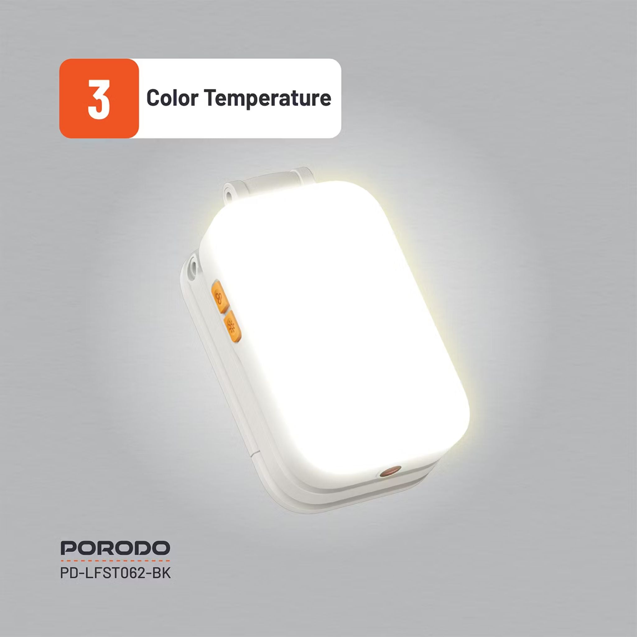 Porodo Lifestyle Phone Stand Fill Light, Lightweight & Compact Design, Up to 8 Hours Working Time, 3 Color Temperatures, Dynamic RGB Lights, Folding Design - White