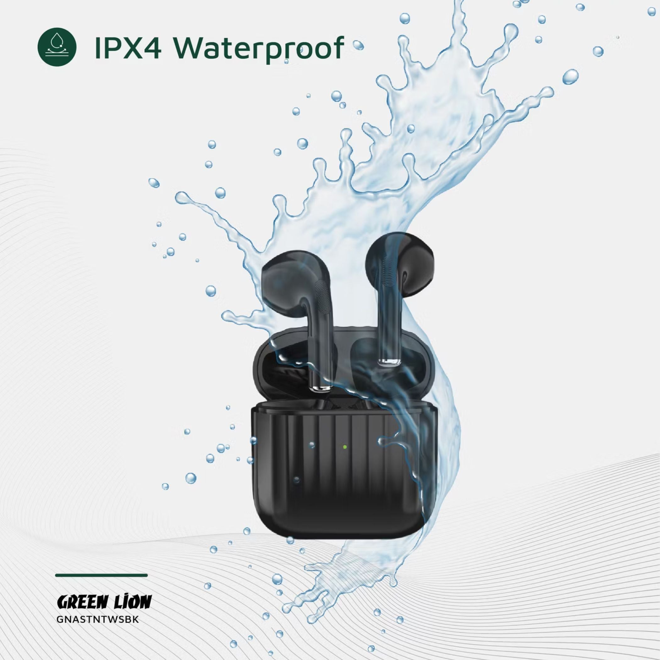 Green Lion Austin True Wireless Earbuds with Built-in Microphone, HiFi Sound, Dual-Mic, Touch Control, Voice Assistant, Type-C Charging, 3 Hours Playtime - Black