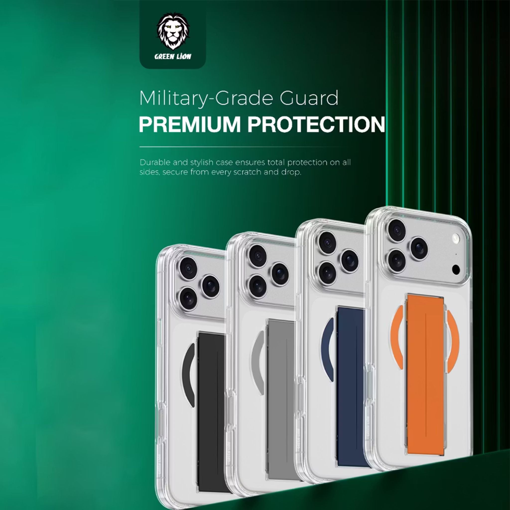 Green Lion MagSafe Grip Case for iPhone 17 Pro Max, Anti-Scratch, Camera Protection, Screen Protection, Anti-Yellowing Clarity, Comfortable Grip, Military-Grade Guard - Orange Titanium