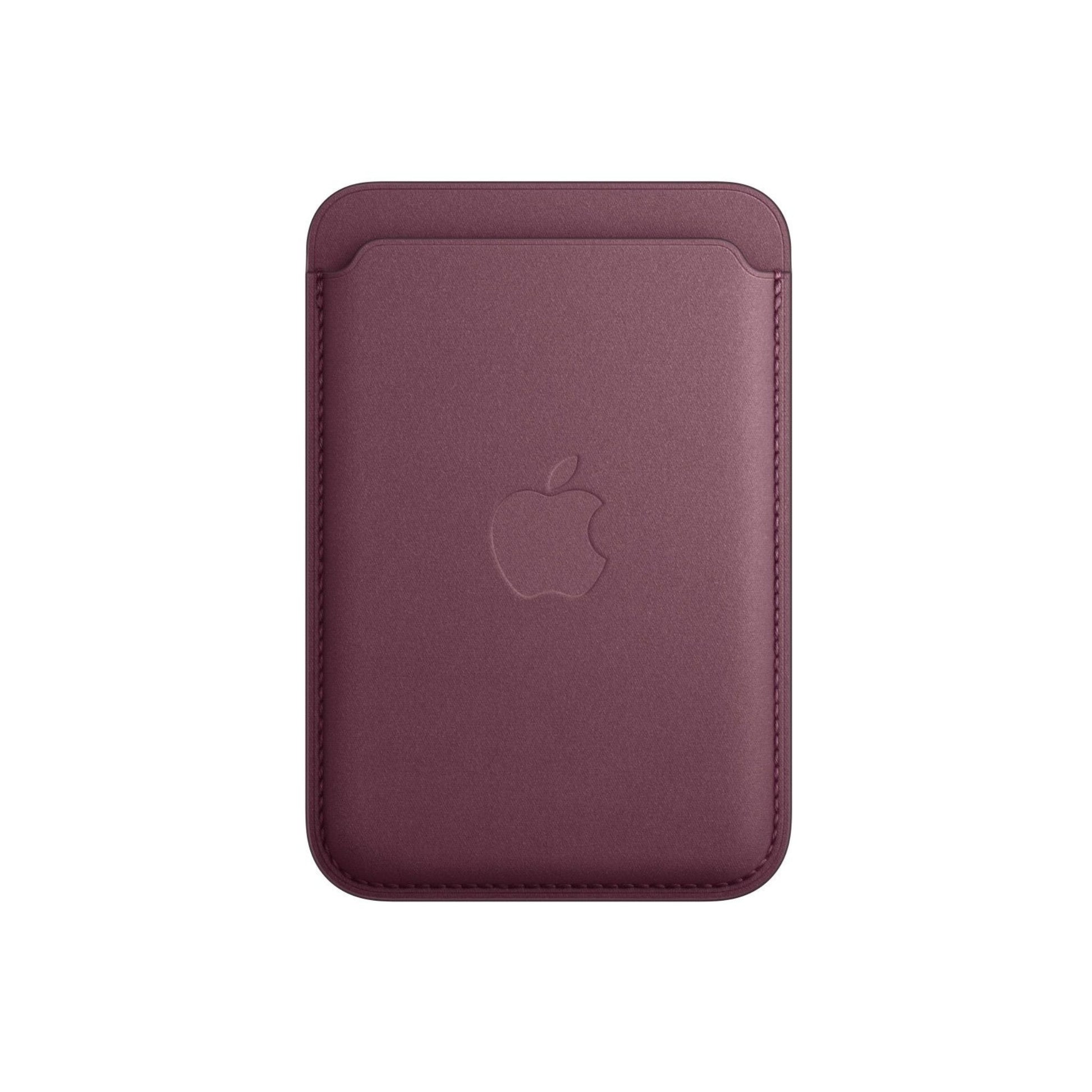 Mauve leather case with Apple logo on a white background