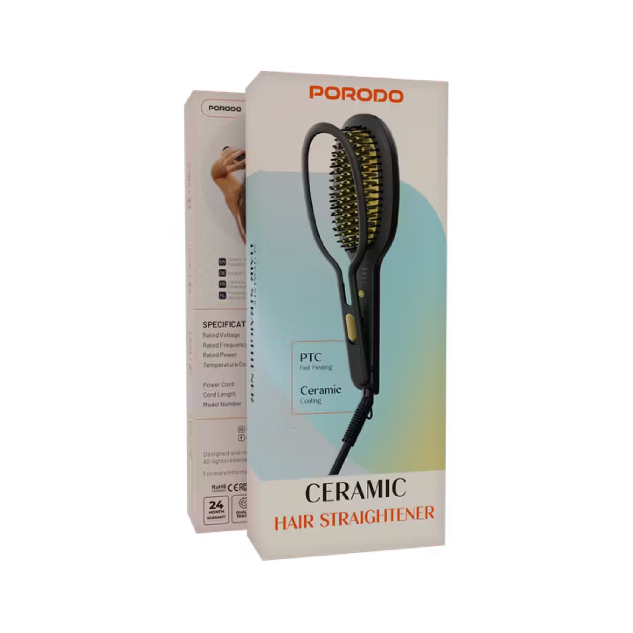 Porodo Lifestyle Ceramic Hair Straightener with 4 Adjustable Temperature Control, 70W Rated Power, PTC Fast Heating, Safety Auto Shut-Off, 360°Swivel Cord, 1.8m UK 3-Pin Plug - Black / Gold