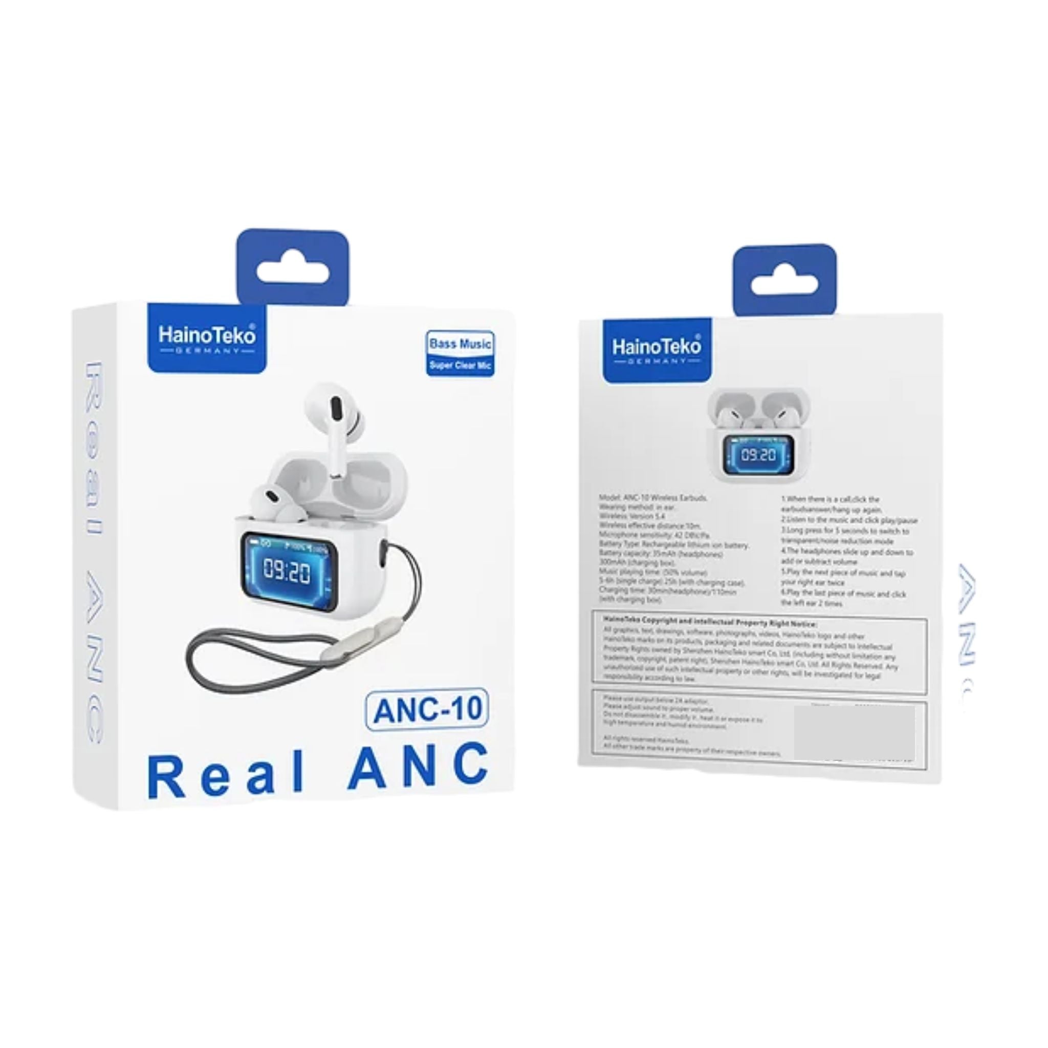 Haino Teko Germany Real ANC-10|Bass Music & Super Clear Mic|Wireless Version 5.4|35mAh Battery Capacity-White