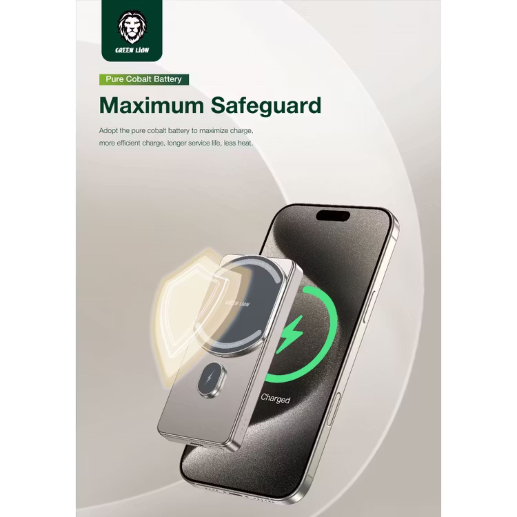 Green Lion 10000mAh Milton Power Bank, MagSafe Compatible, 15W Wireless Charging, LED Charge Indicator, Pure Cobalt Battery, Strong Magnets, Type-C Input Interface - Desert Titanium