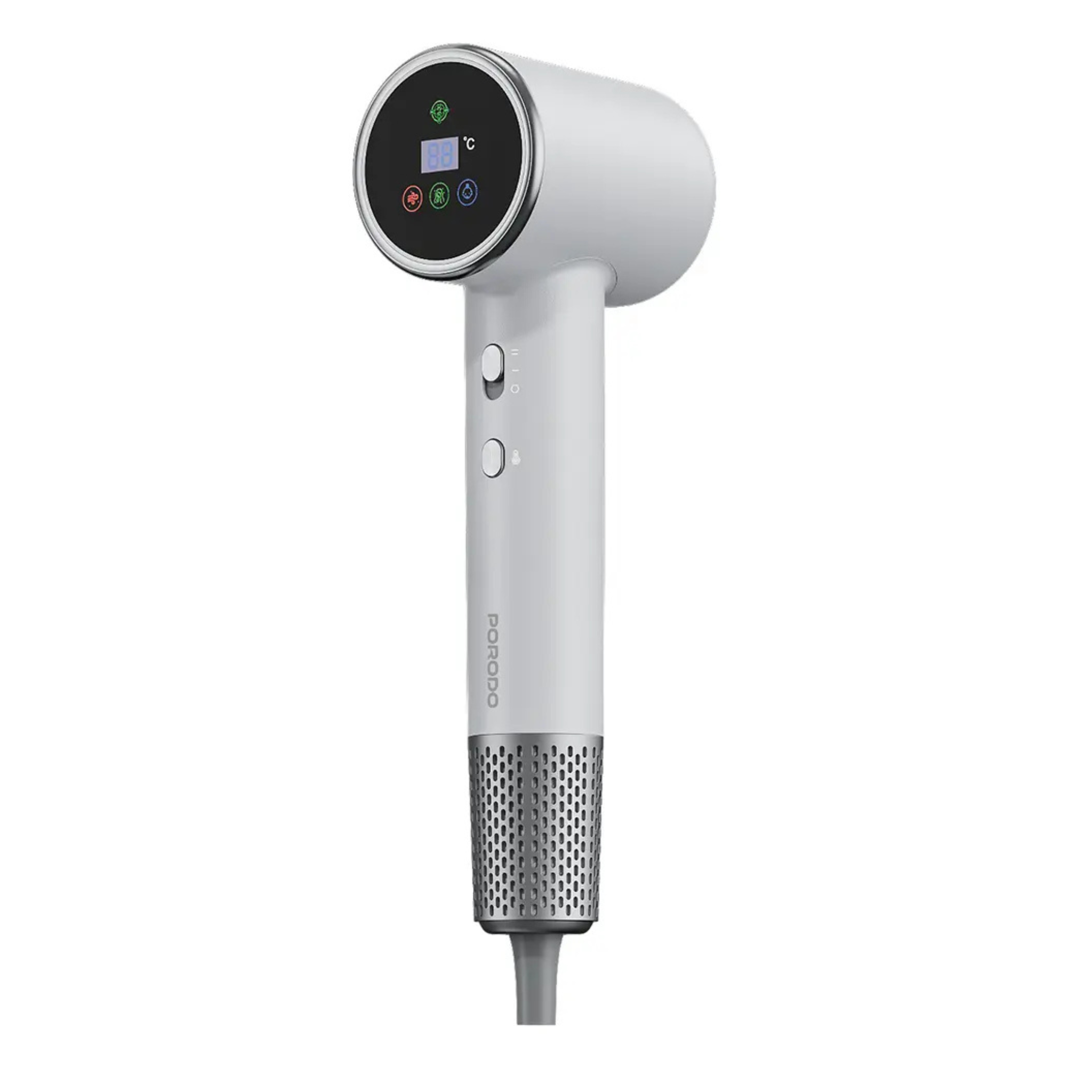 Porodo Lifestyle High-Speed Ionic Hair Dryer with Magnetic and 360° Rotating Nozzle, 1600W Power, 2 Speed Levels, 3-Pin UK Plug, 1.8m Cord Length, Quiet Operation - White