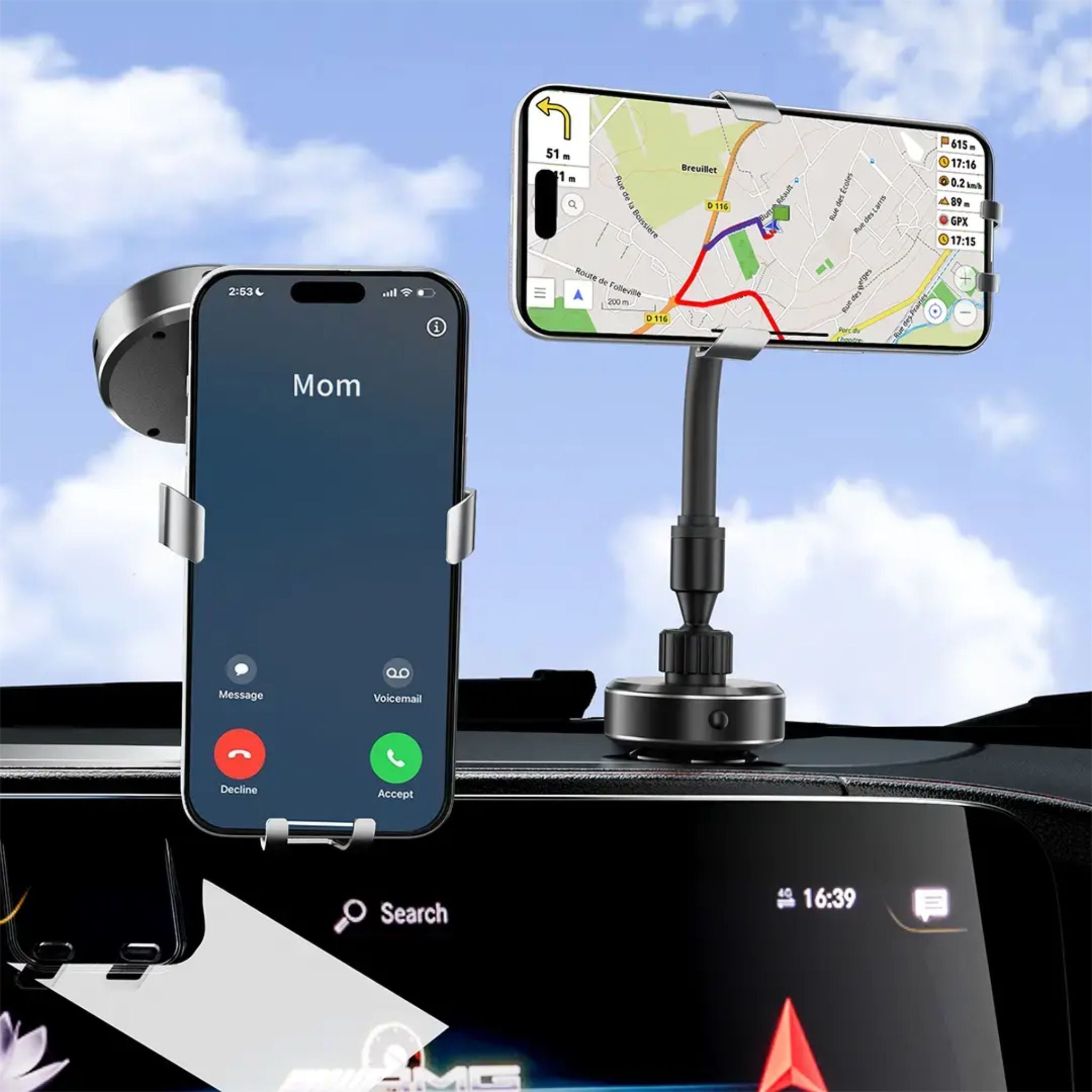 Porodo FlexiMount Universal Phone Holder with Powerful Suction & Flexible Rotation / Stable & Secure Hold / Multi Surface Mount / Horizontal & Vertical / 100 mAh Battery Capacity - Black